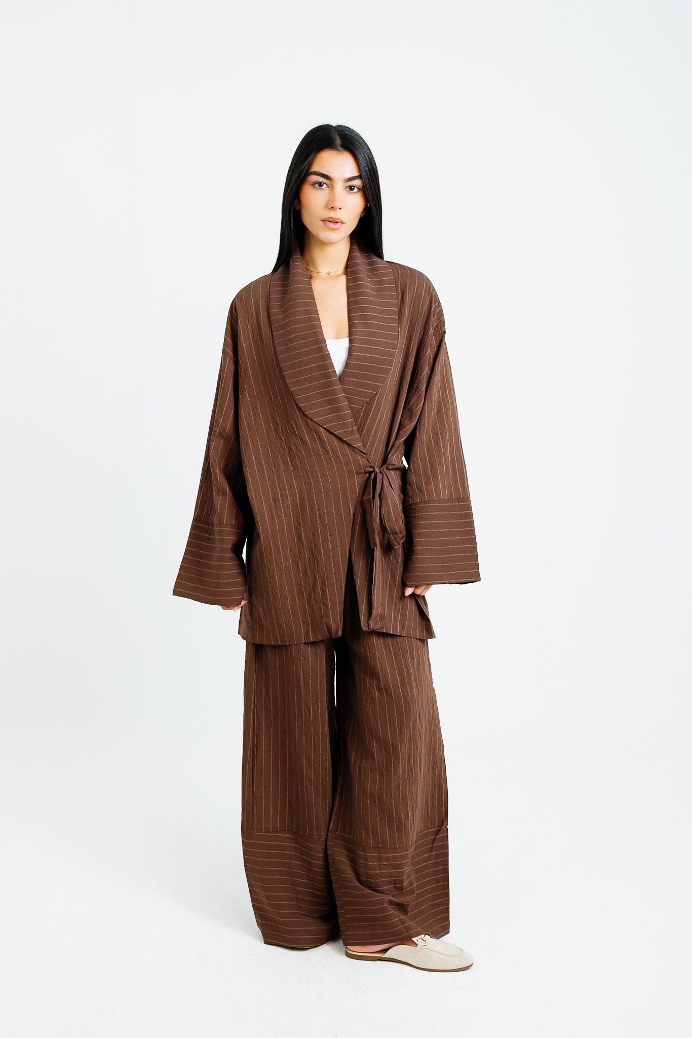 The Pinstripe Wrapped Set - Brown