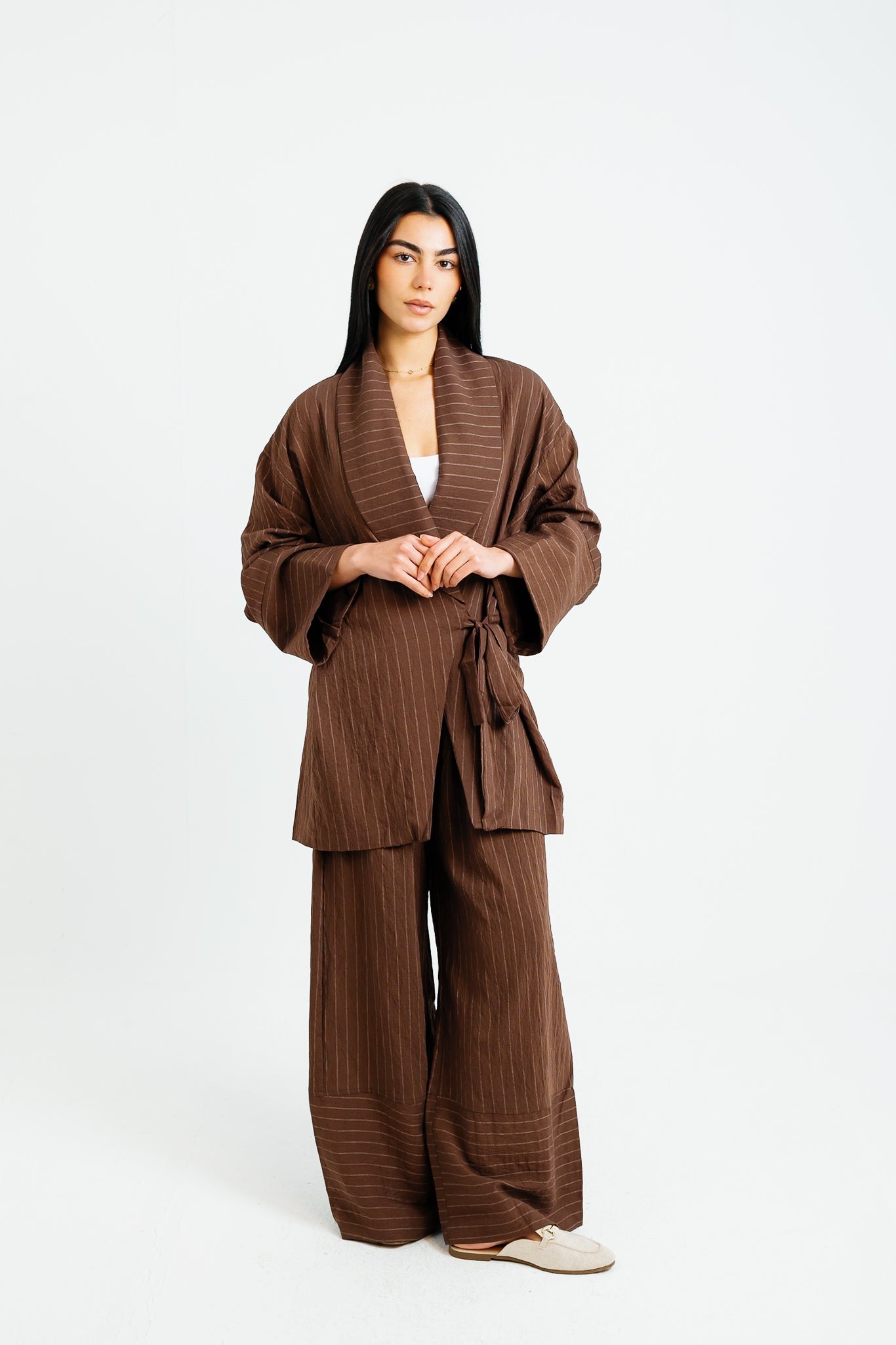 The Pinstripe Wrapped Set - Brown