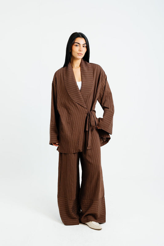 The Pinstripe Wrapped Set - Brown