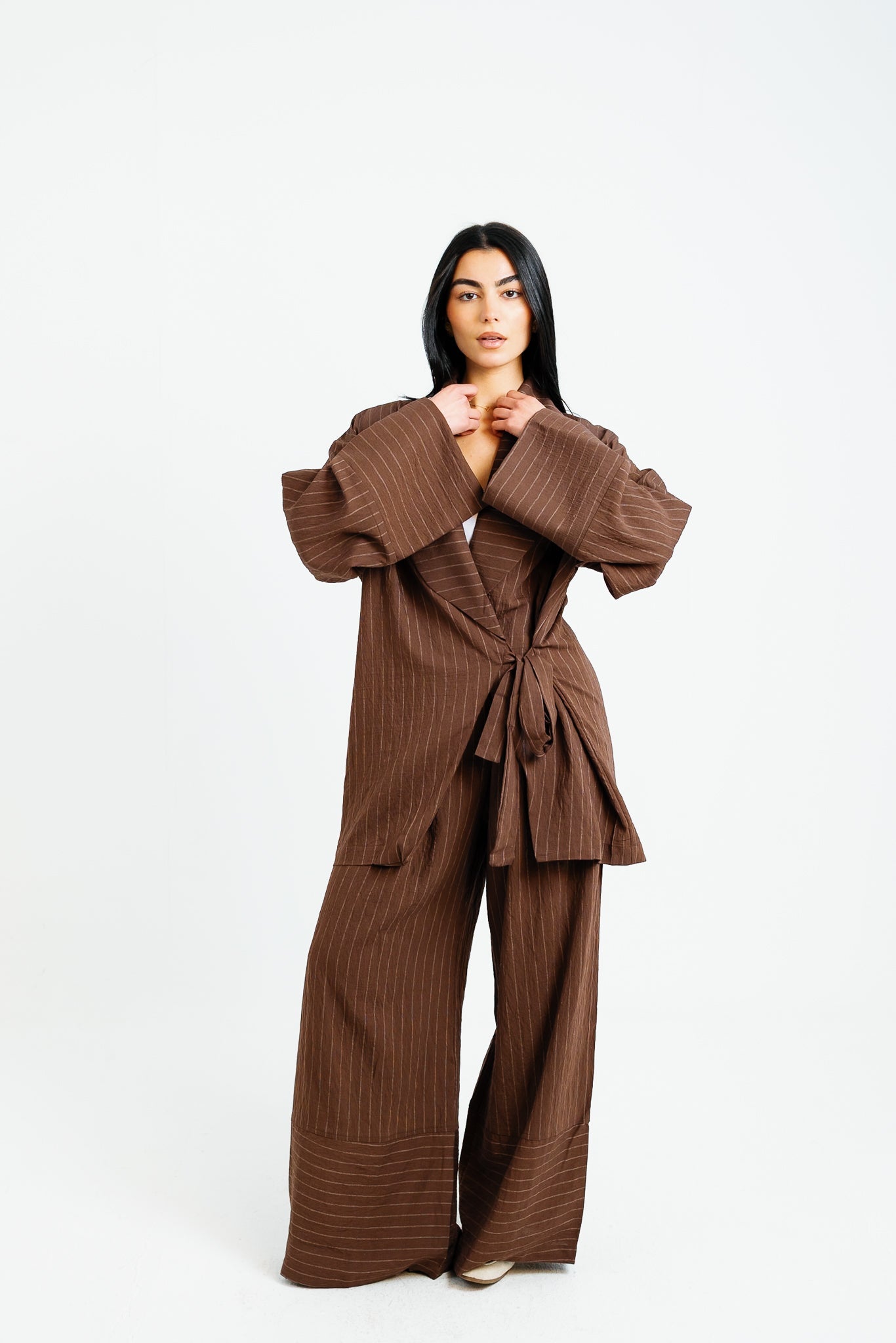 The Pinstripe Wrapped Set - Brown