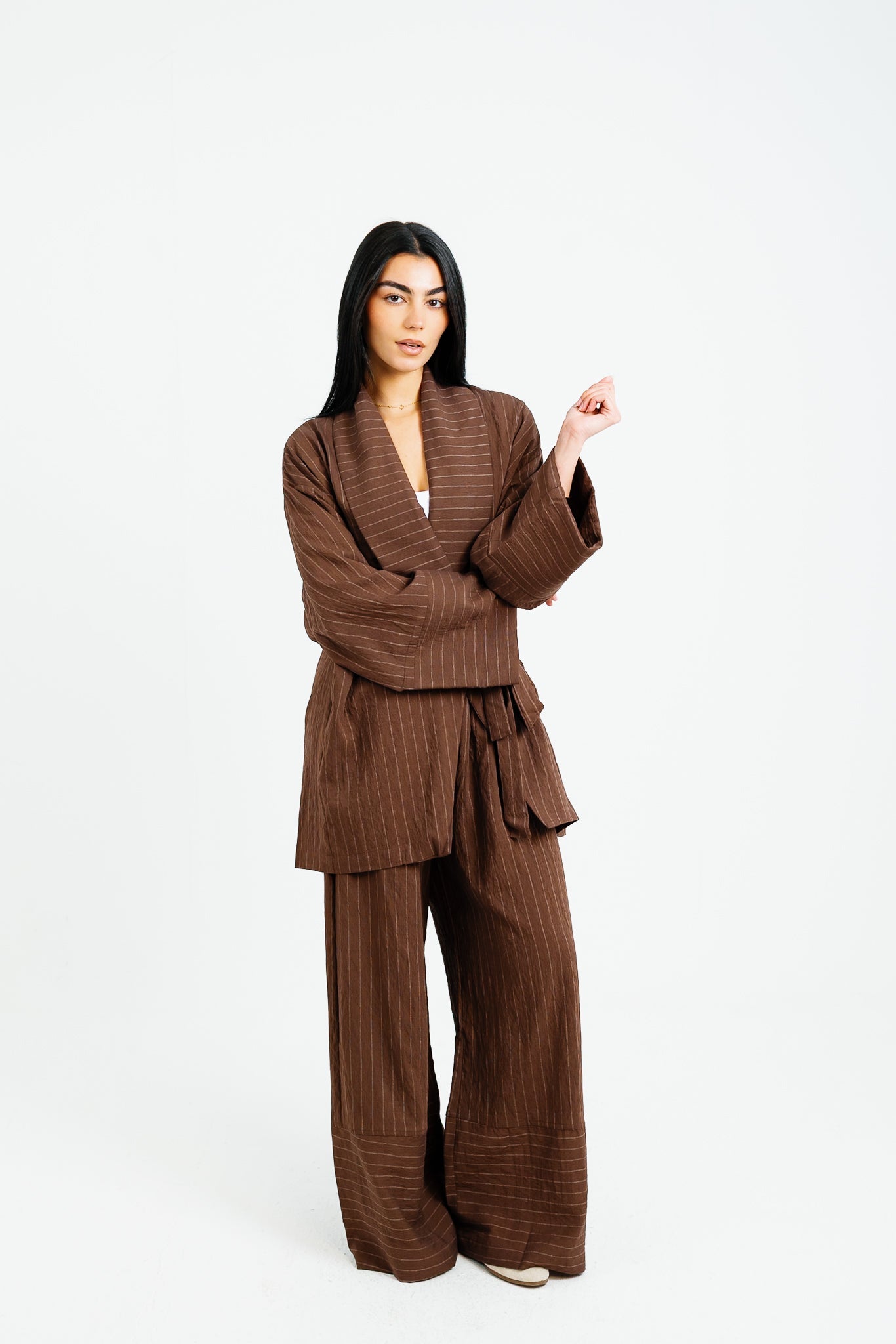 The Pinstripe Wrapped Set - Brown
