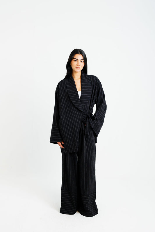 The Pinstripe Wrapped Set - Black