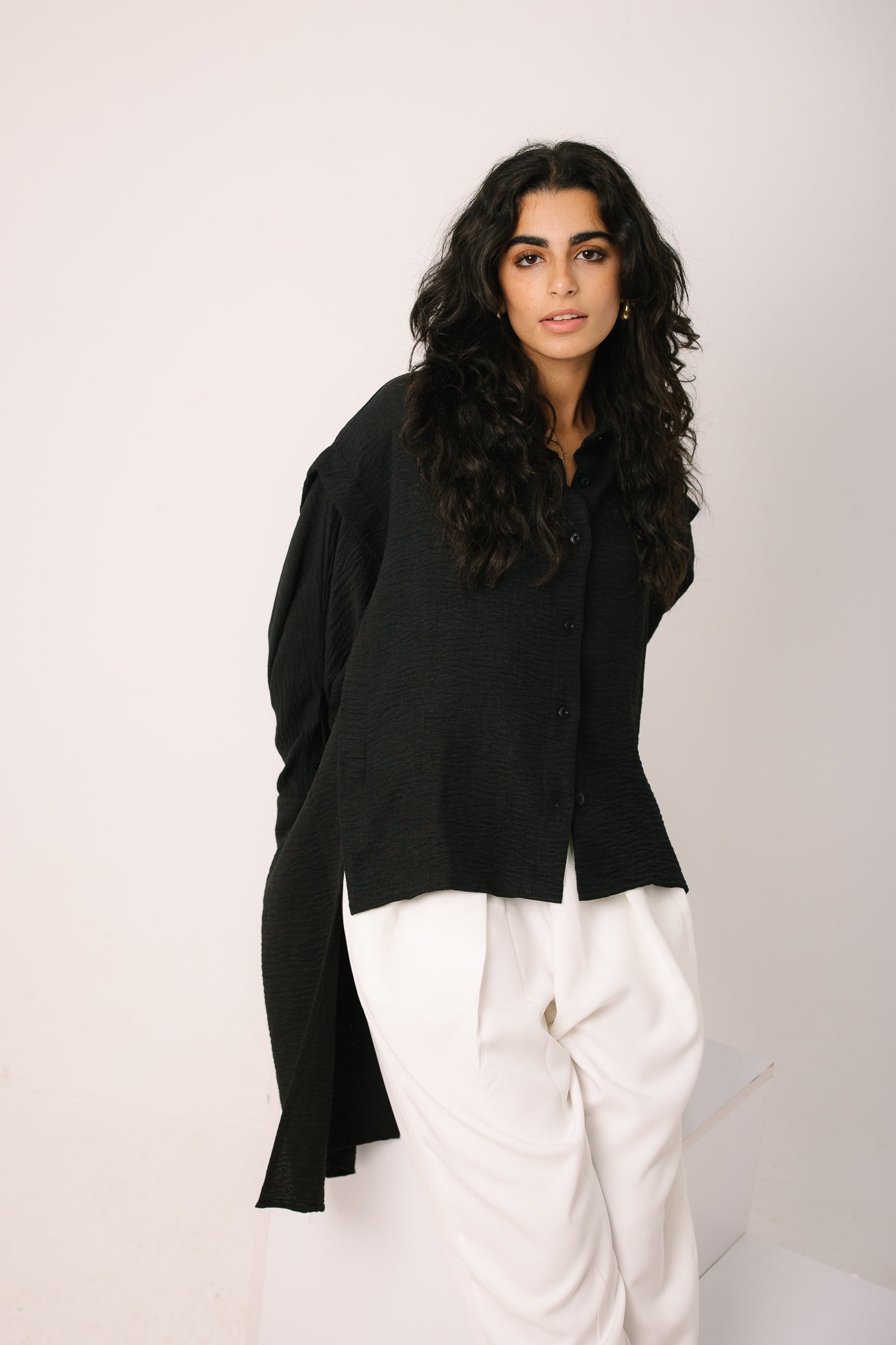 Layered Textured Shirt - Black