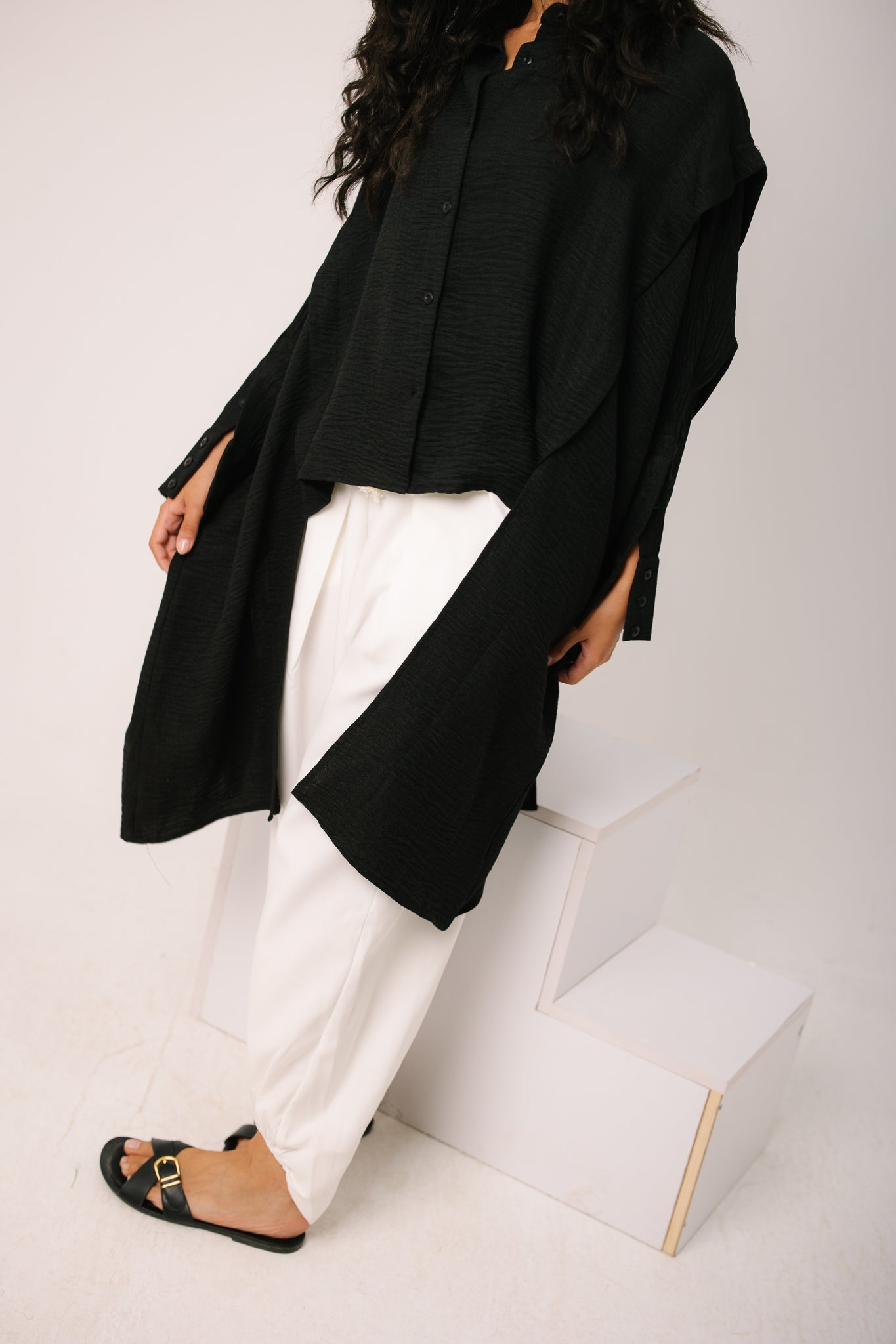 Layered Textured Shirt - Black