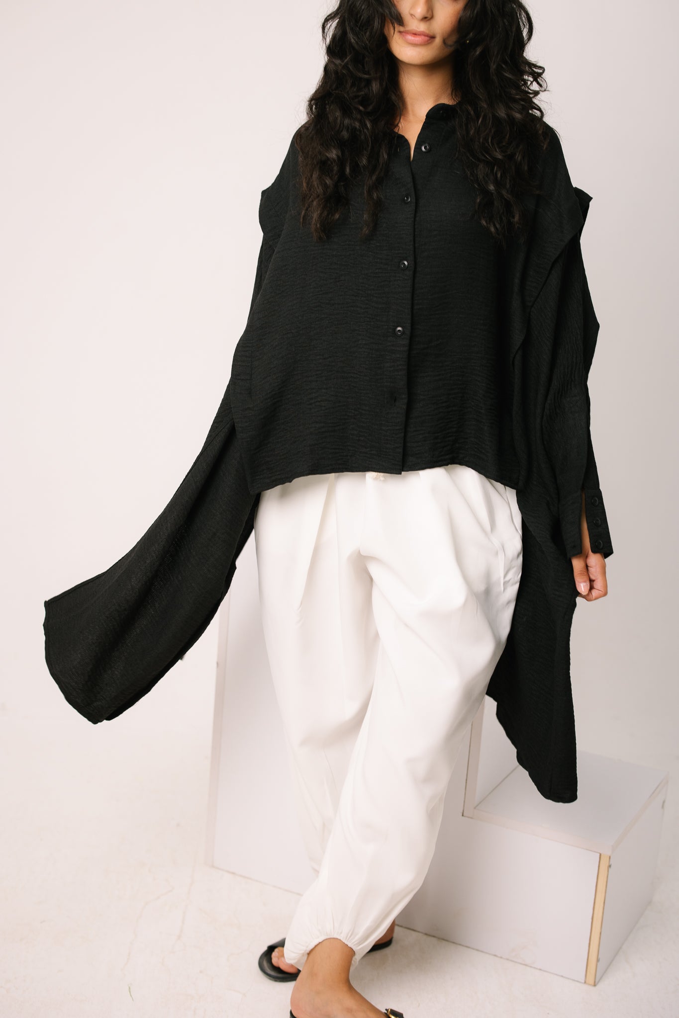 Layered Textured Shirt - Black
