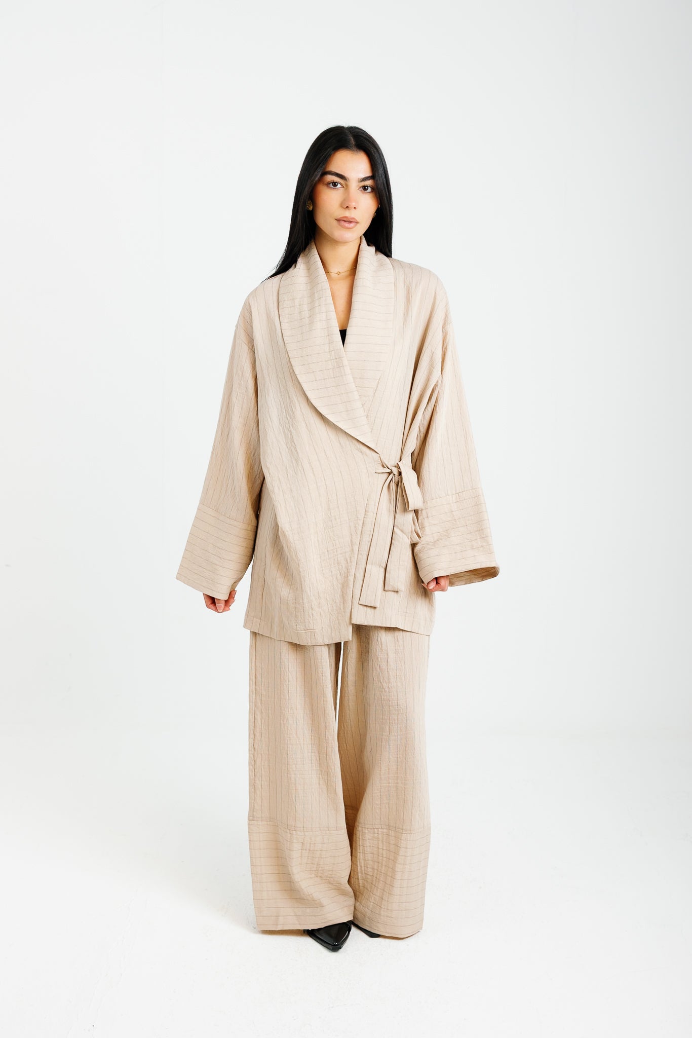 The Pinstripe Wrapped Set - Beige