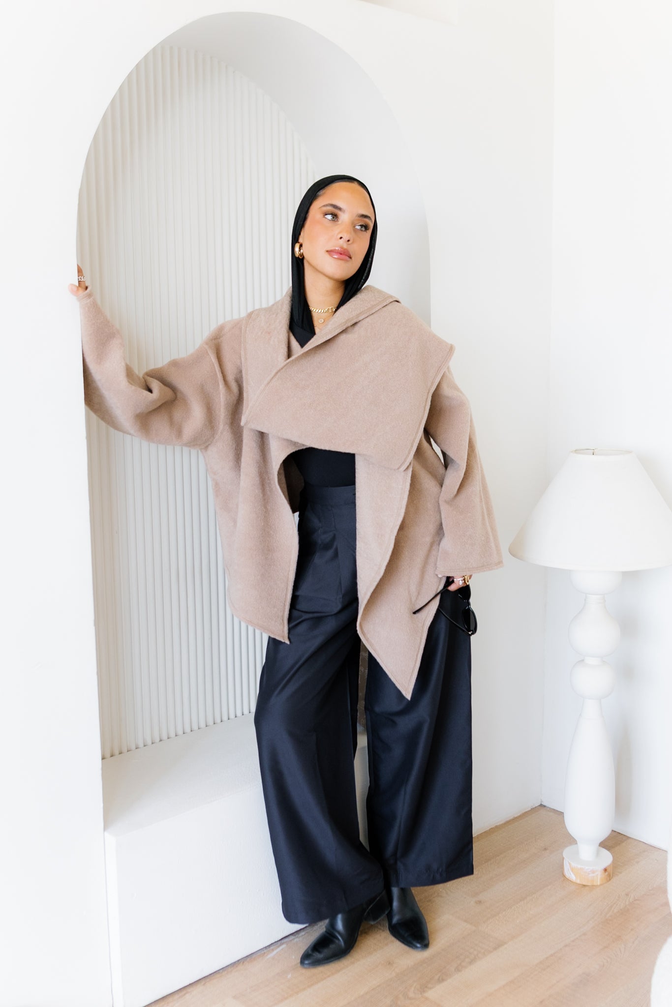 Scarfed Wool Jacket - Beige