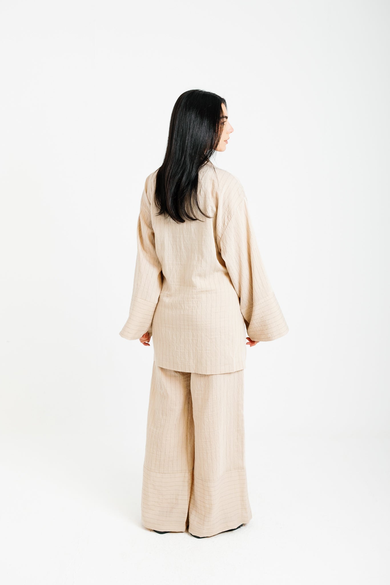 The Pinstripe Wrapped Set - Beige