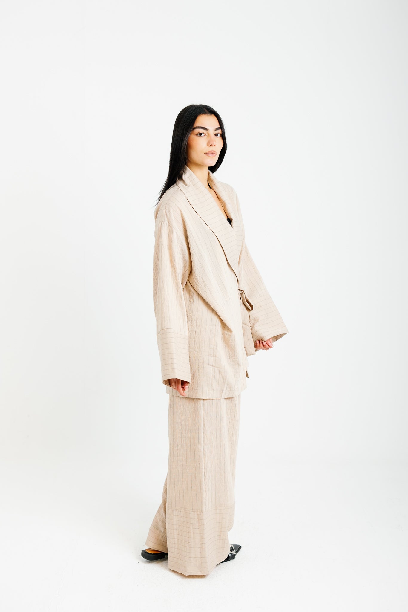 The Pinstripe Wrapped Set - Beige