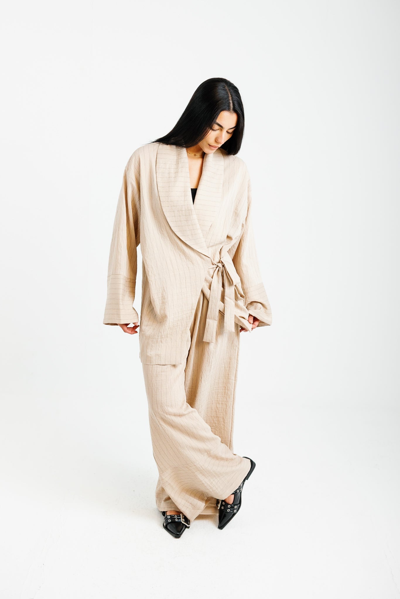 The Pinstripe Wrapped Set - Beige