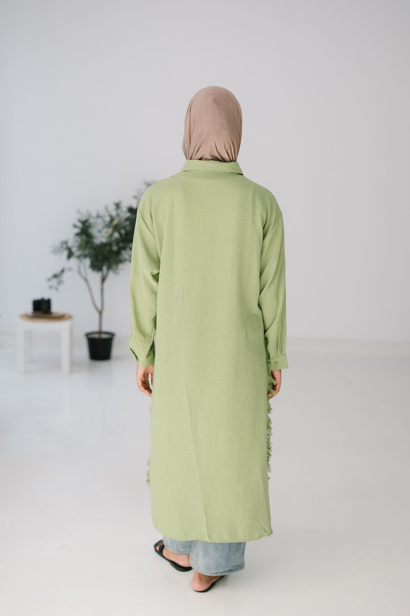 Fringed Sided Shirt in Sage