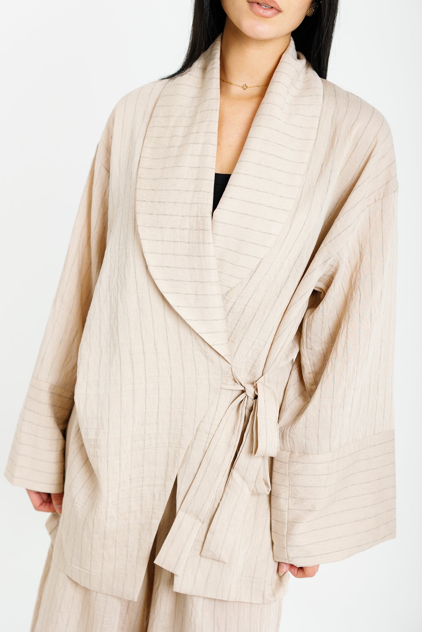 The Pinstripe Wrapped Set - Beige