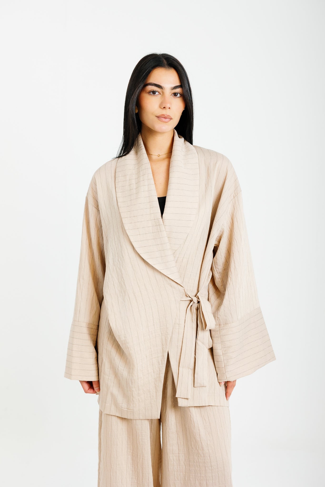 The Pinstripe Wrapped Set - Beige
