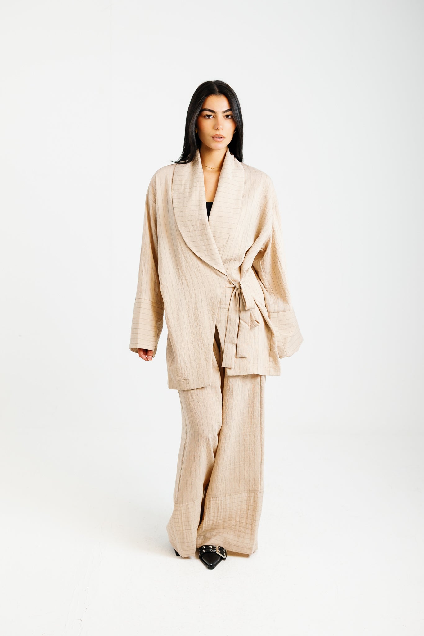 The Pinstripe Wrapped Set - Beige