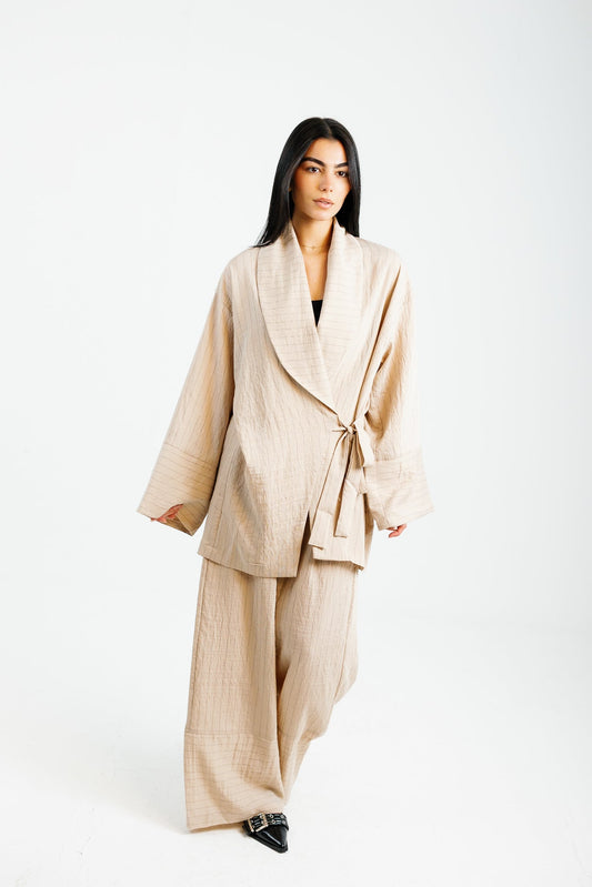 The Pinstripe Wrapped Set - Beige