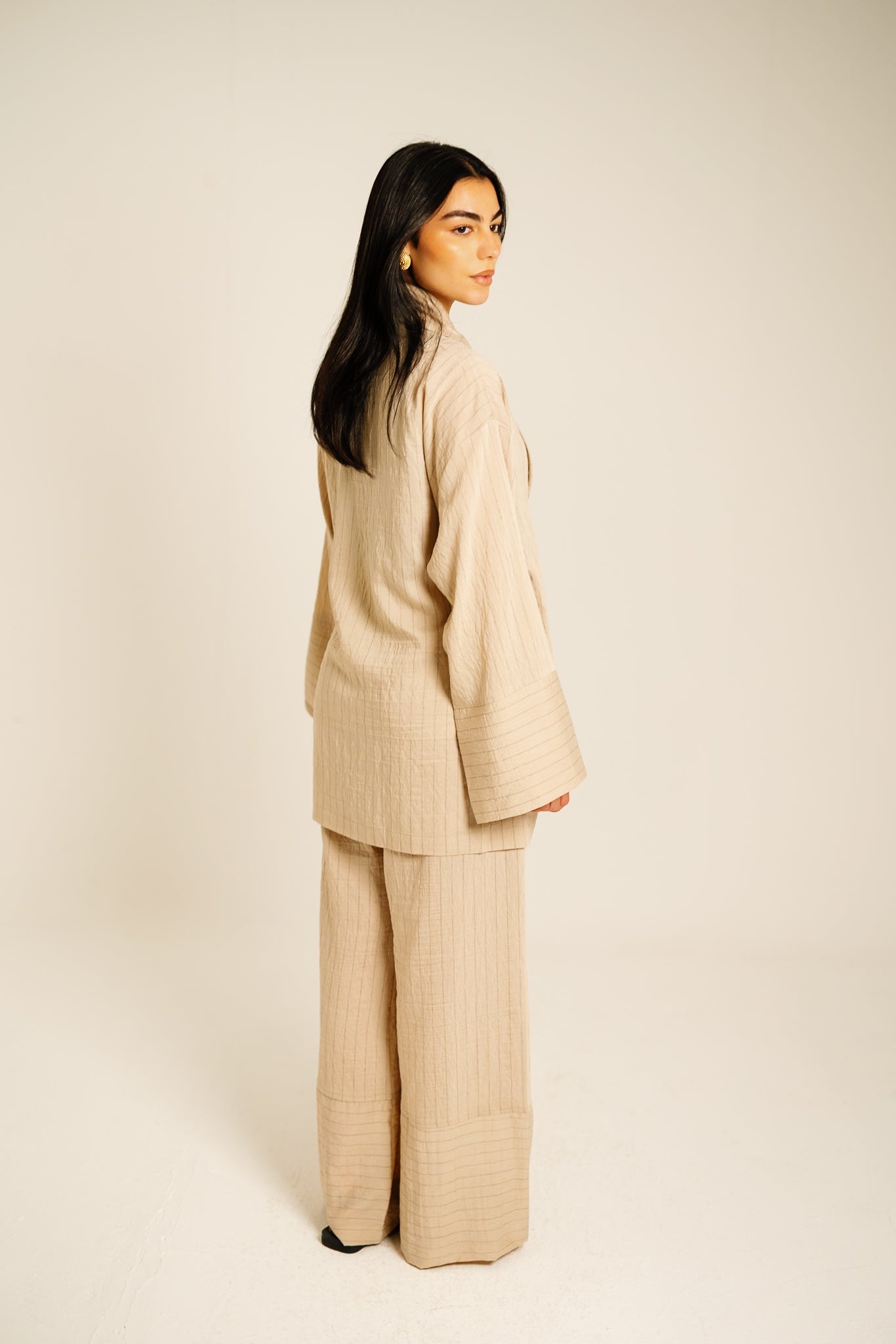 The Pinstripe Wrapped Set - Beige