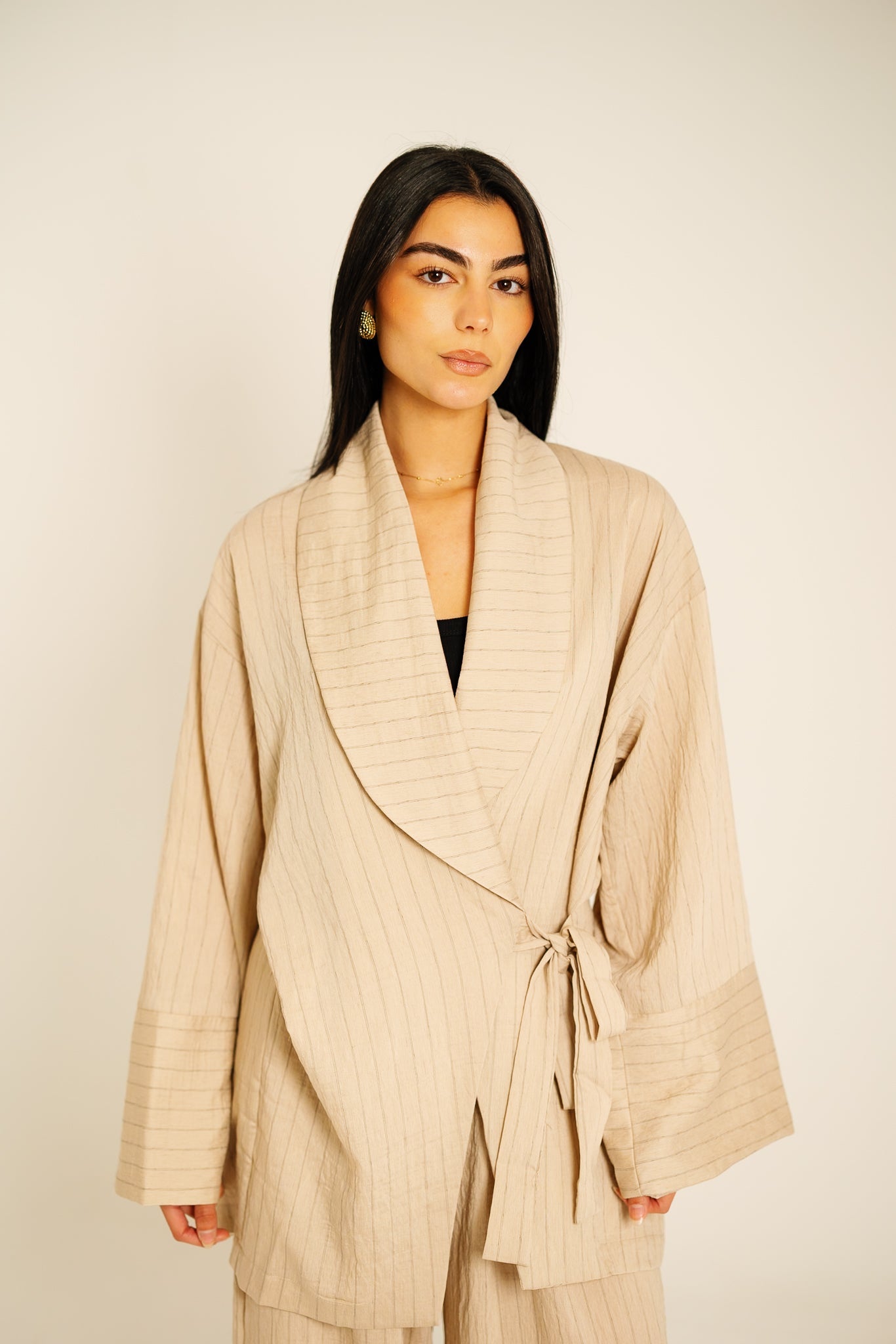 The Pinstripe Wrapped Set - Beige