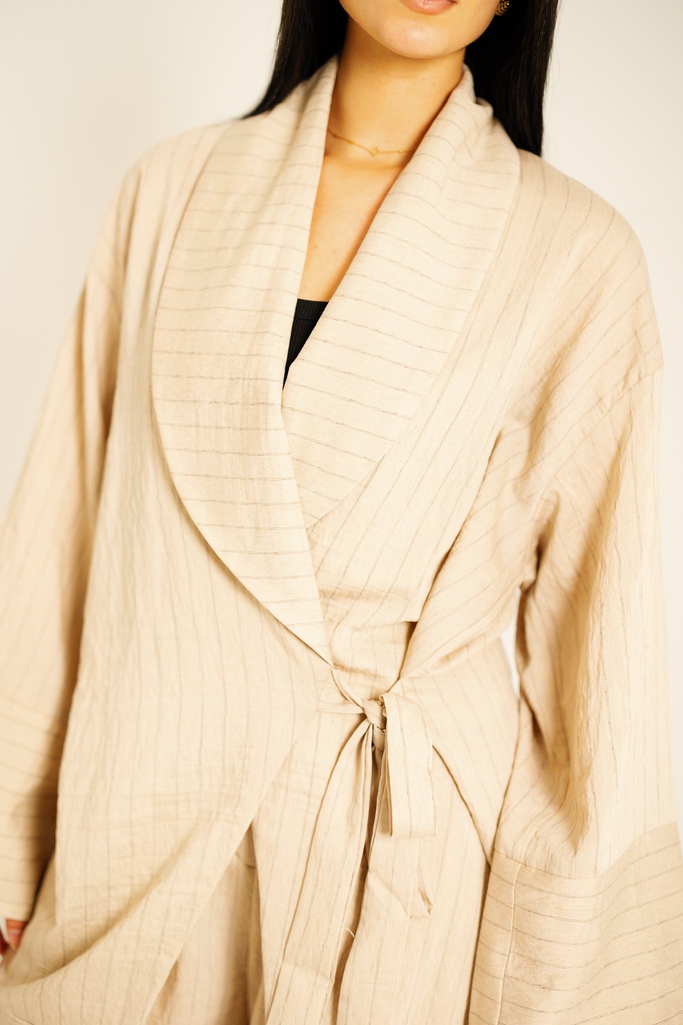 The Pinstripe Wrapped Set - Beige