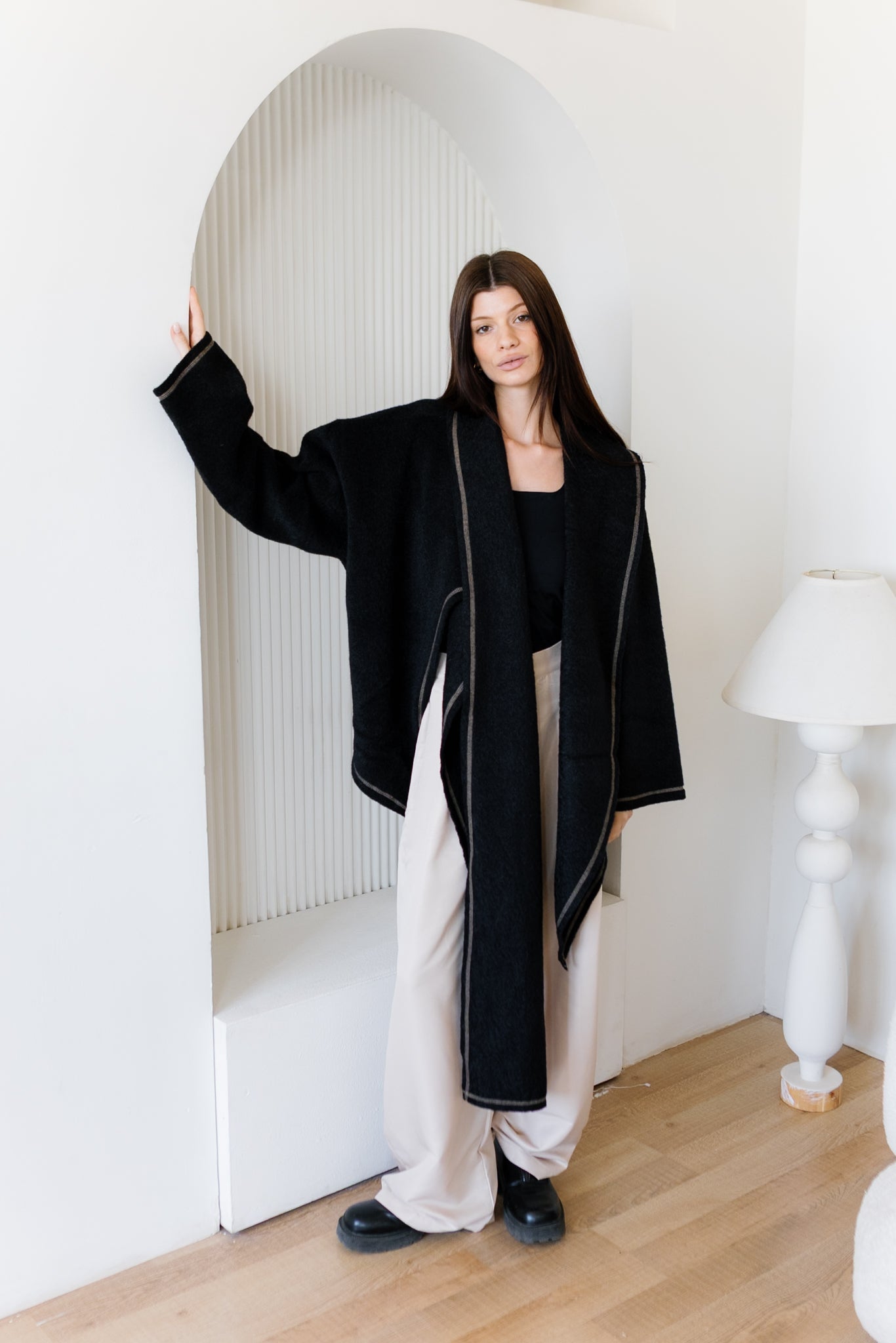 Scarfed Wool Jacket - Black