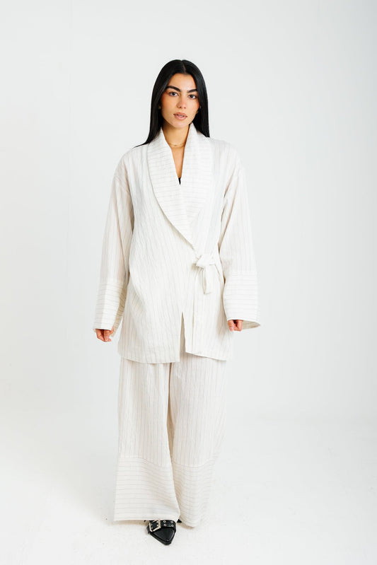 The Pinstripe Wrapped Set - White