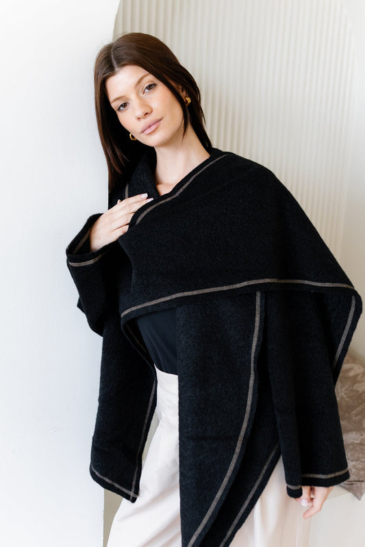 Scarfed Wool Jacket - Black