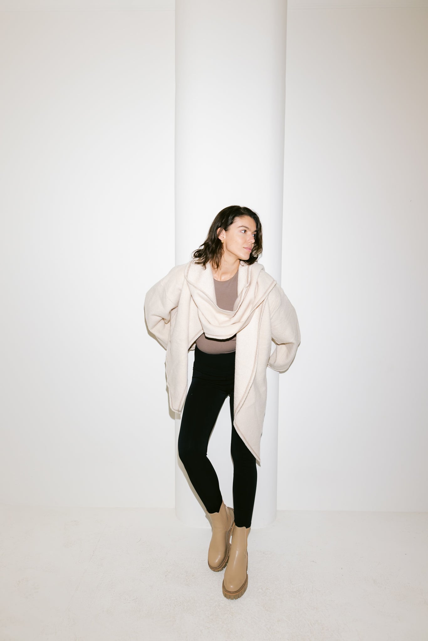 Scarfed Wool Jacket - Creme