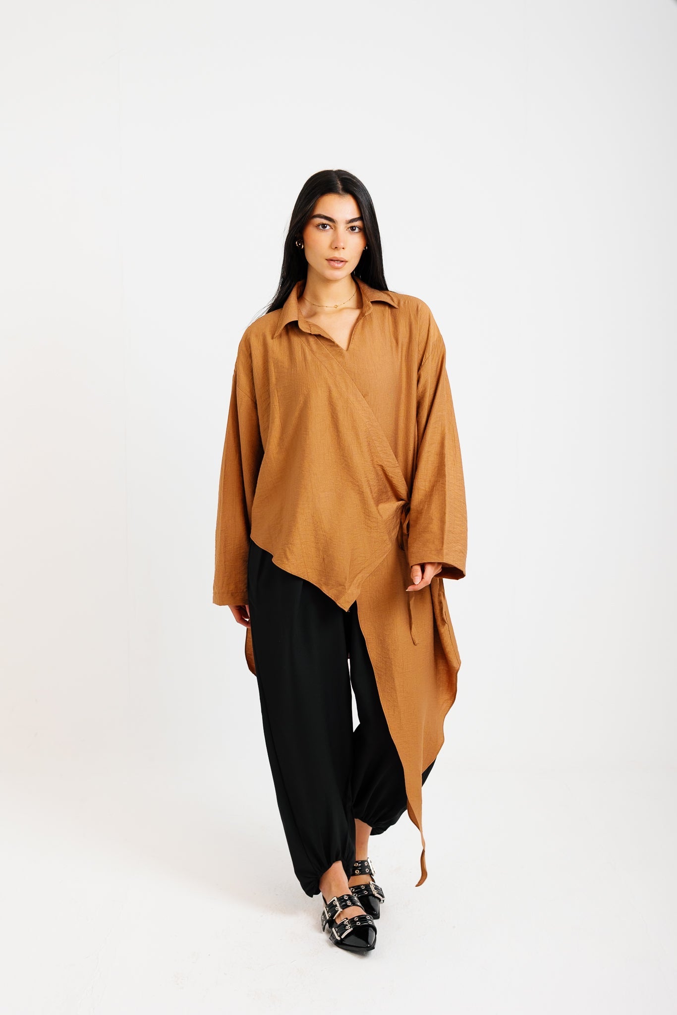 Tied Up Asymmetrical Top - Camel