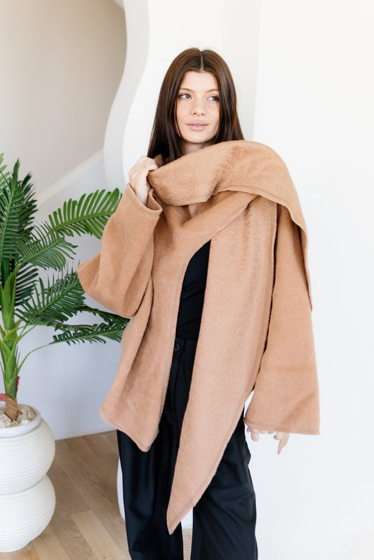 Scarfed Wool Jacket - Camel