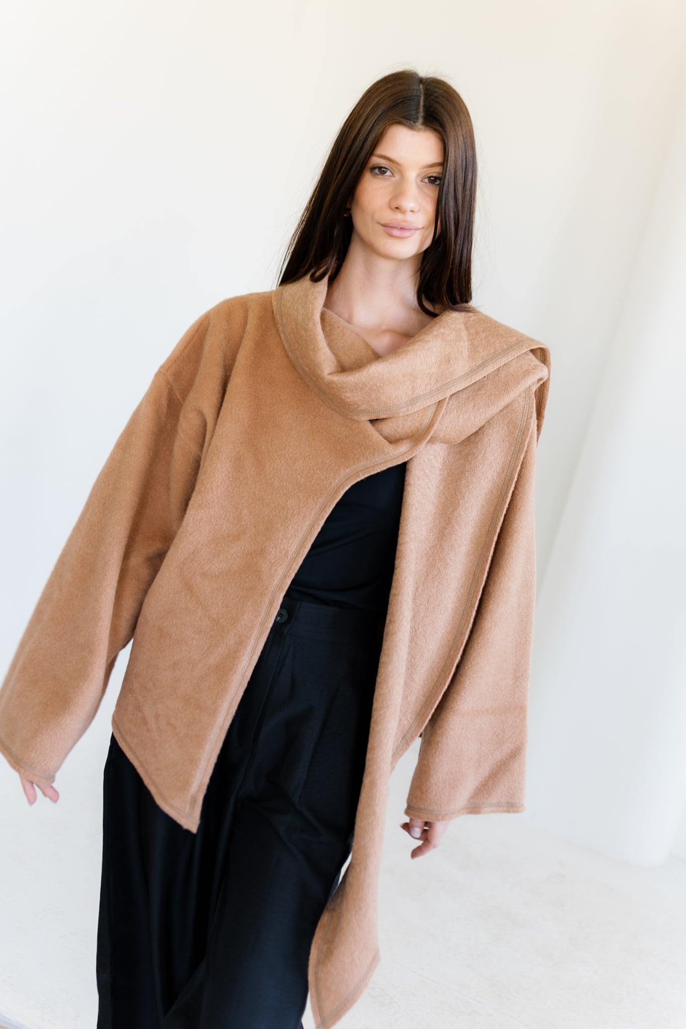 Scarfed Wool Jacket - Camel