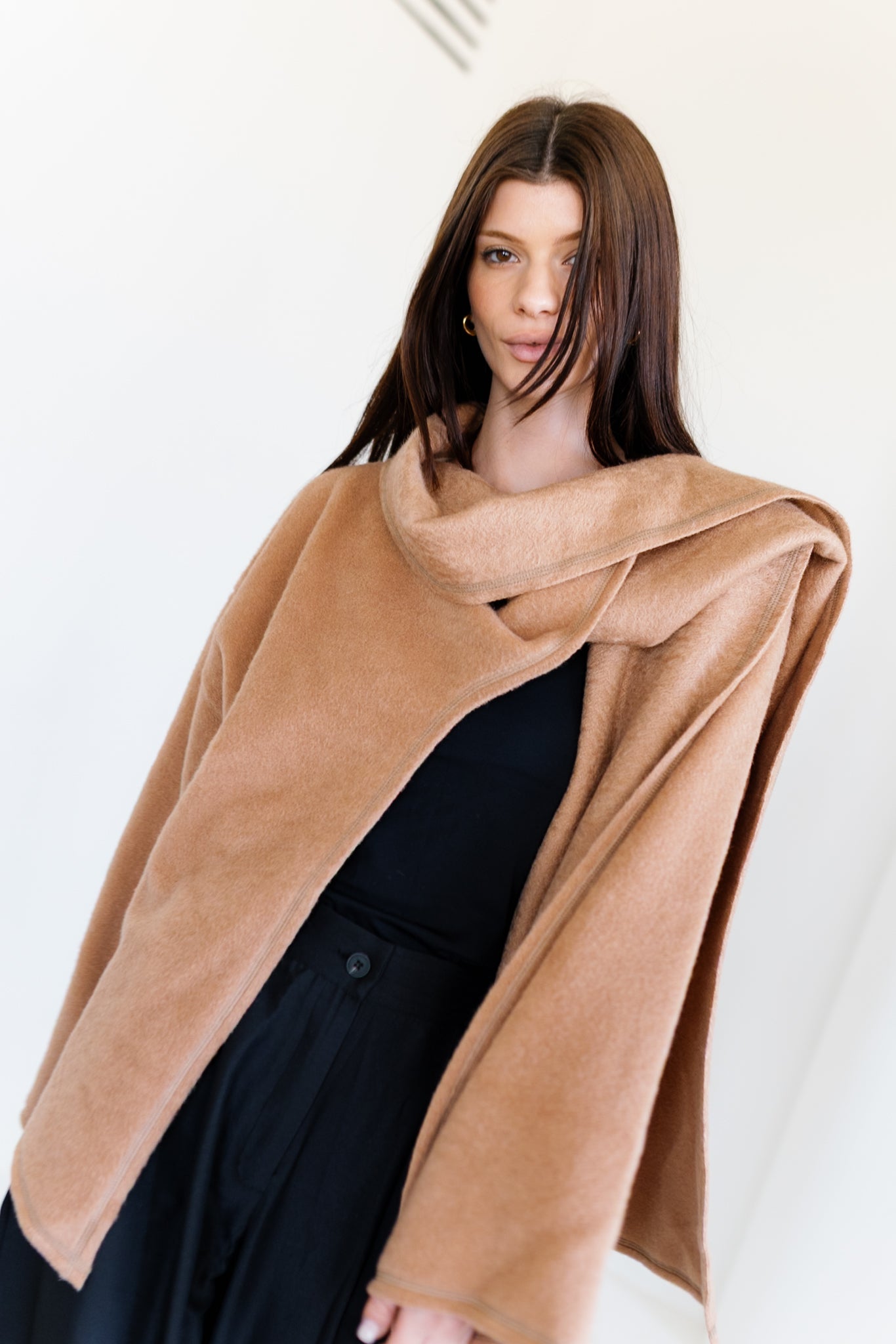 Scarfed Wool Jacket - Camel