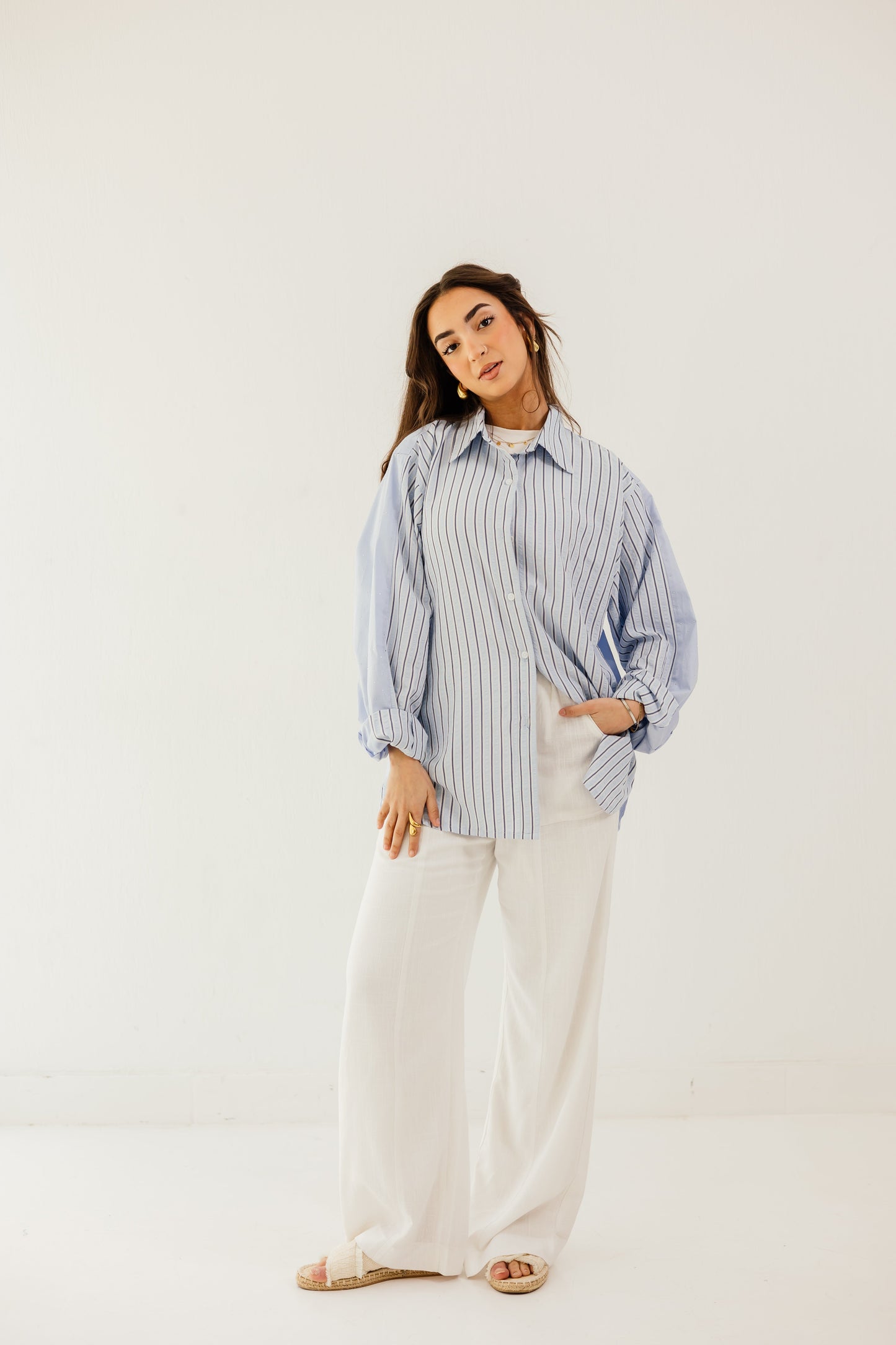 Stripe and Stud Shirt in blue