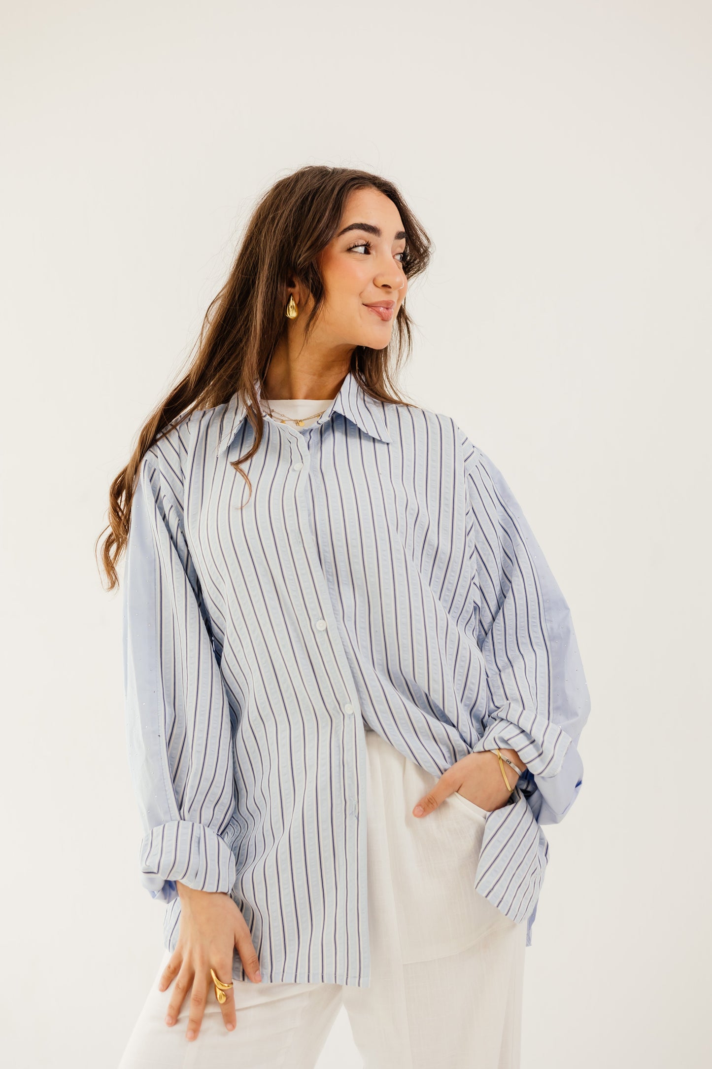 Stripe & Stud Shirt in blue