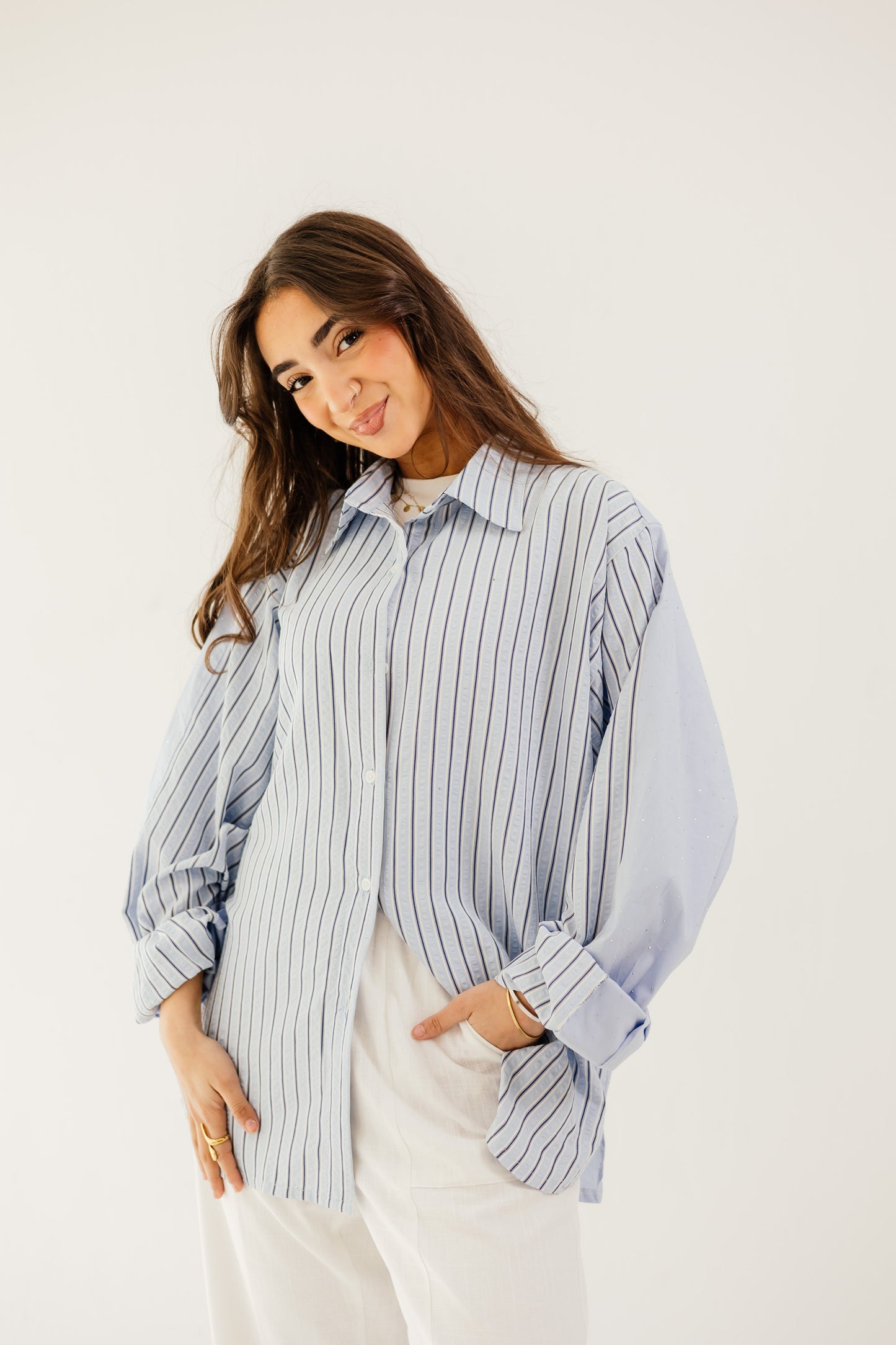 Stripe & Stud Shirt in blue