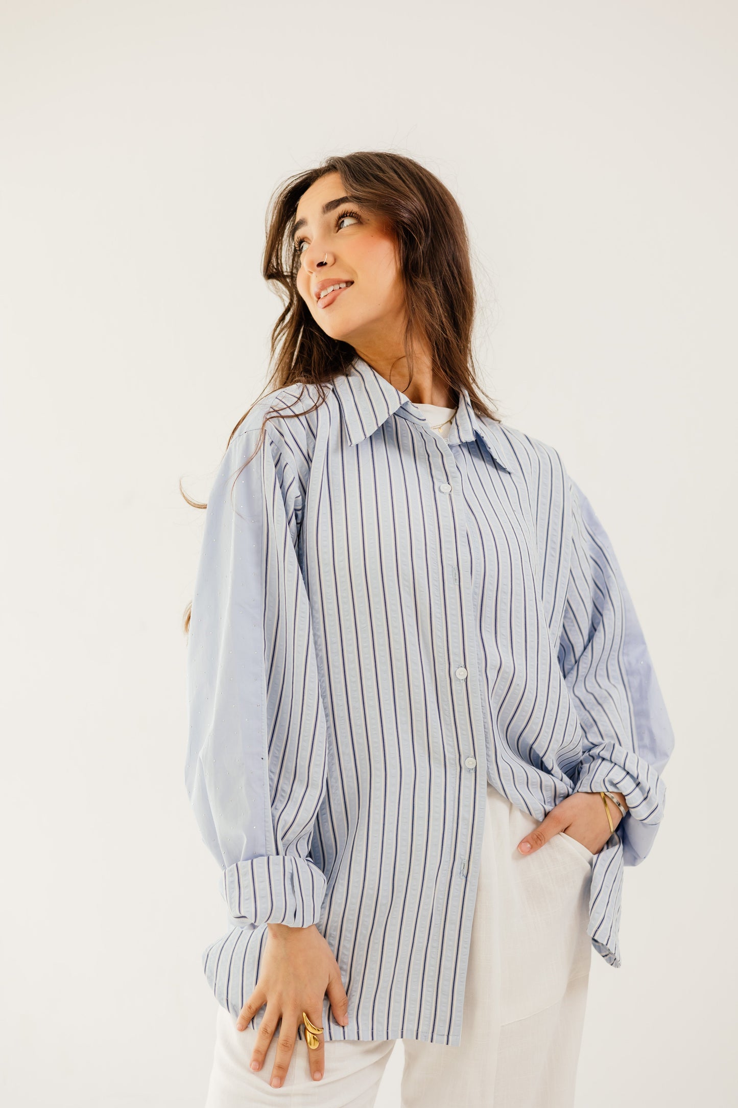Stripe and Stud Shirt in blue