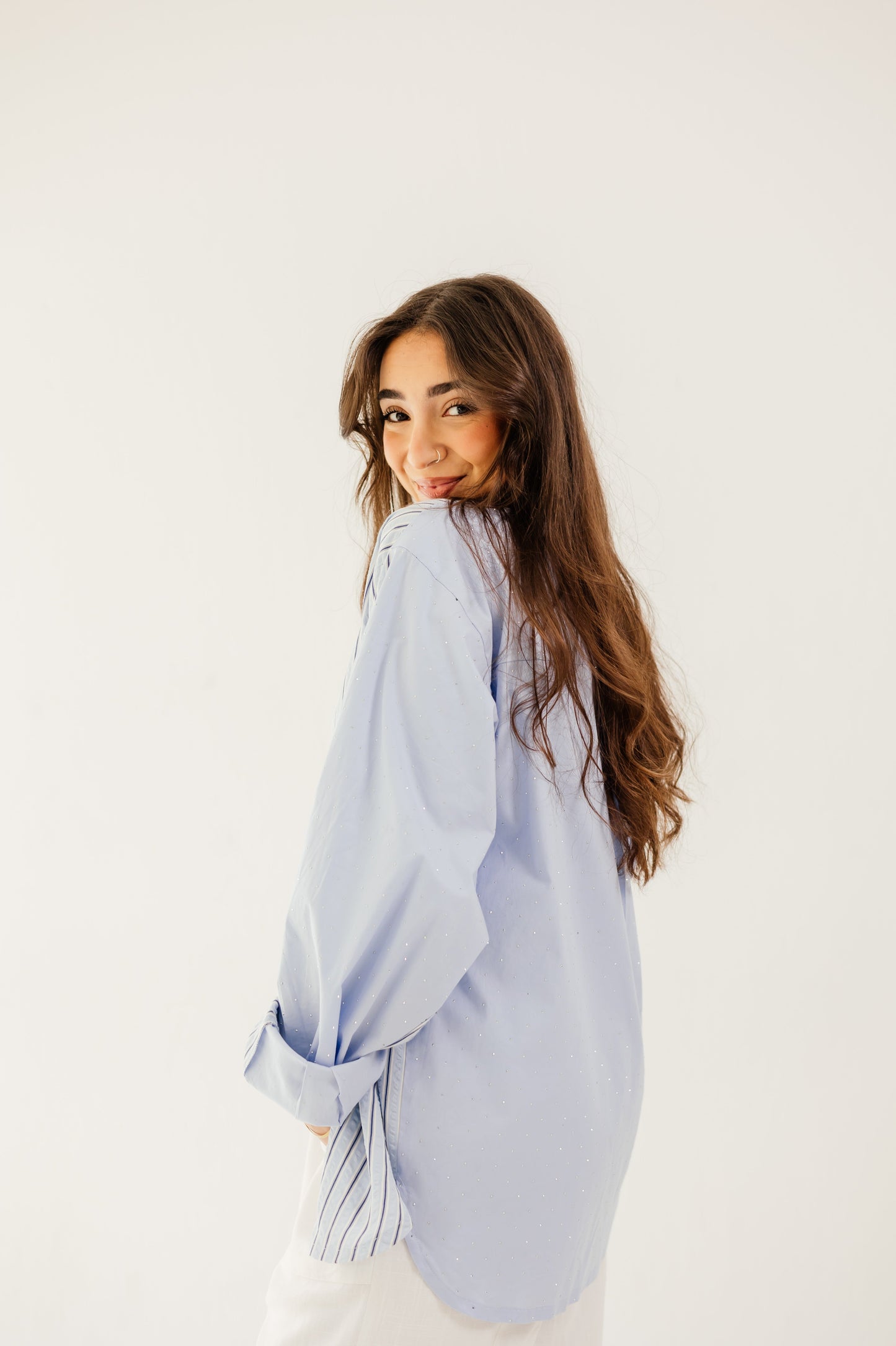 Stripe and Stud Shirt in blue