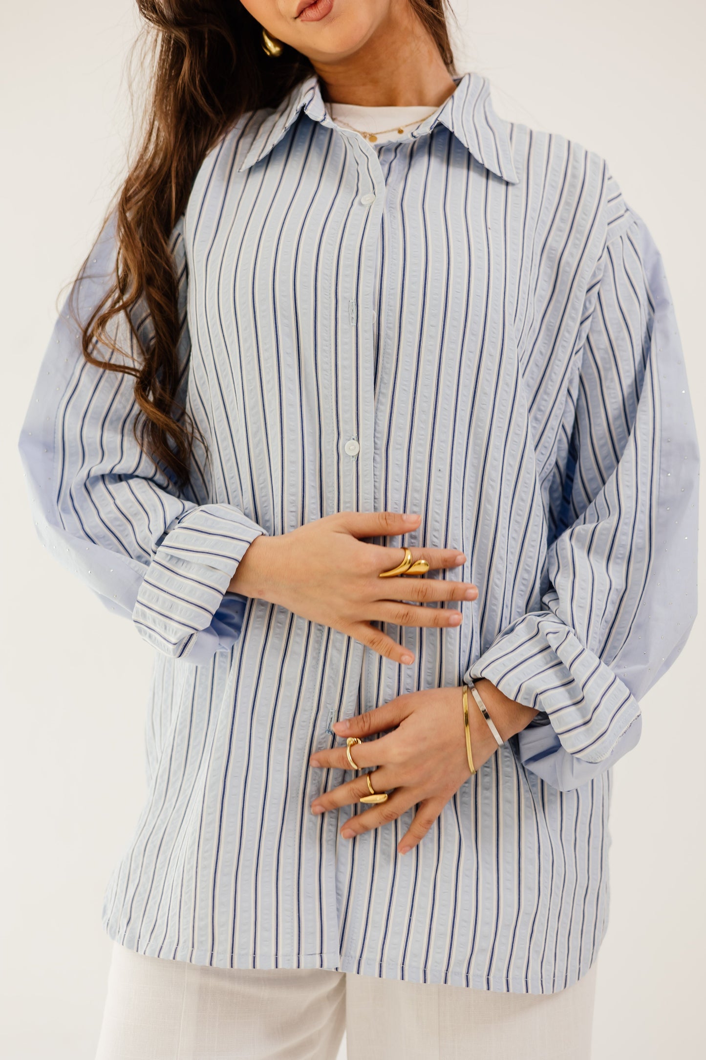 Stripe & Stud Shirt in blue