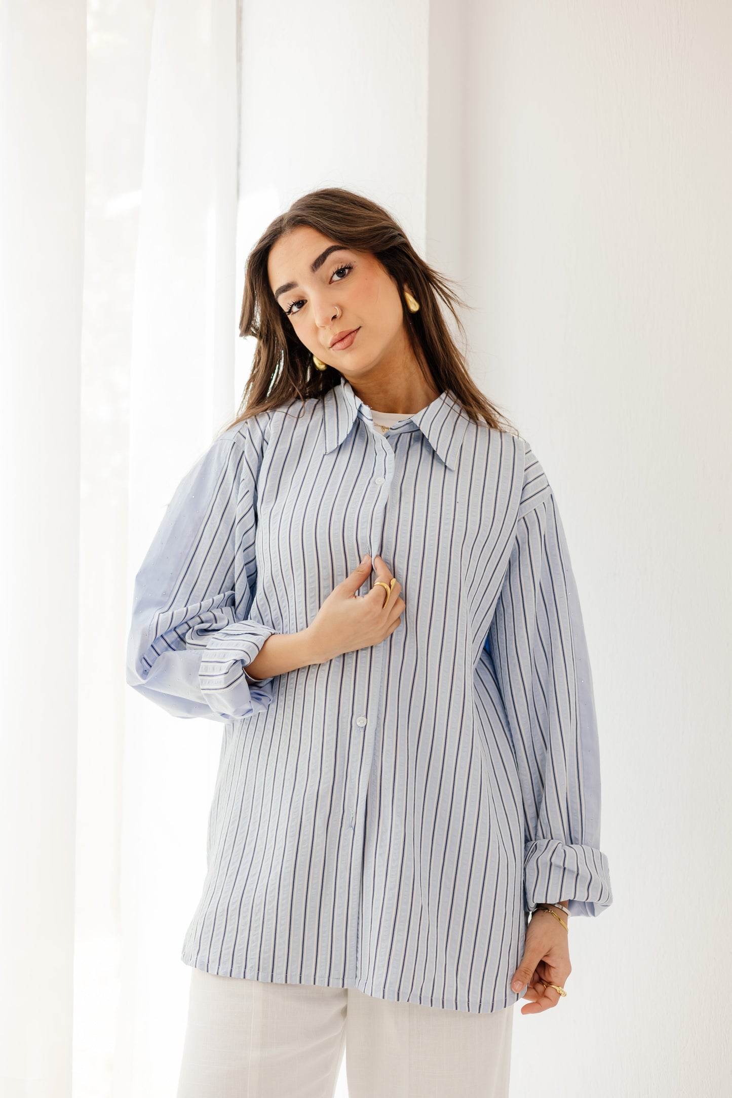 Stripe & Stud Shirt in blue