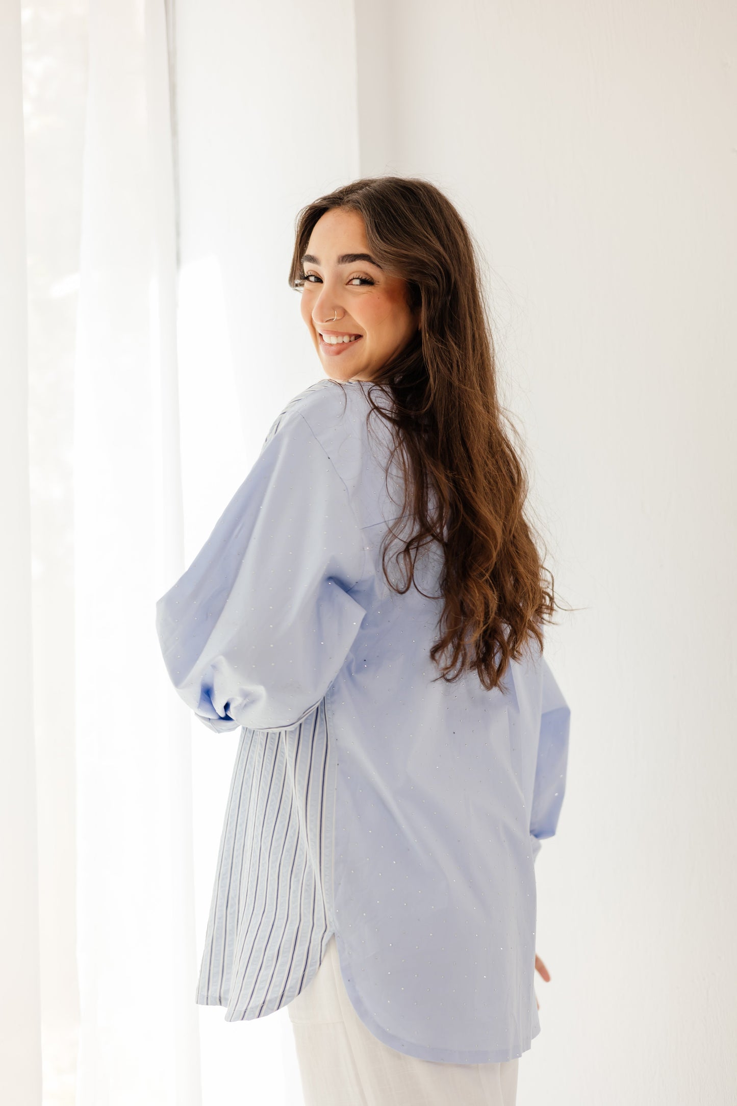 Stripe and Stud Shirt in blue