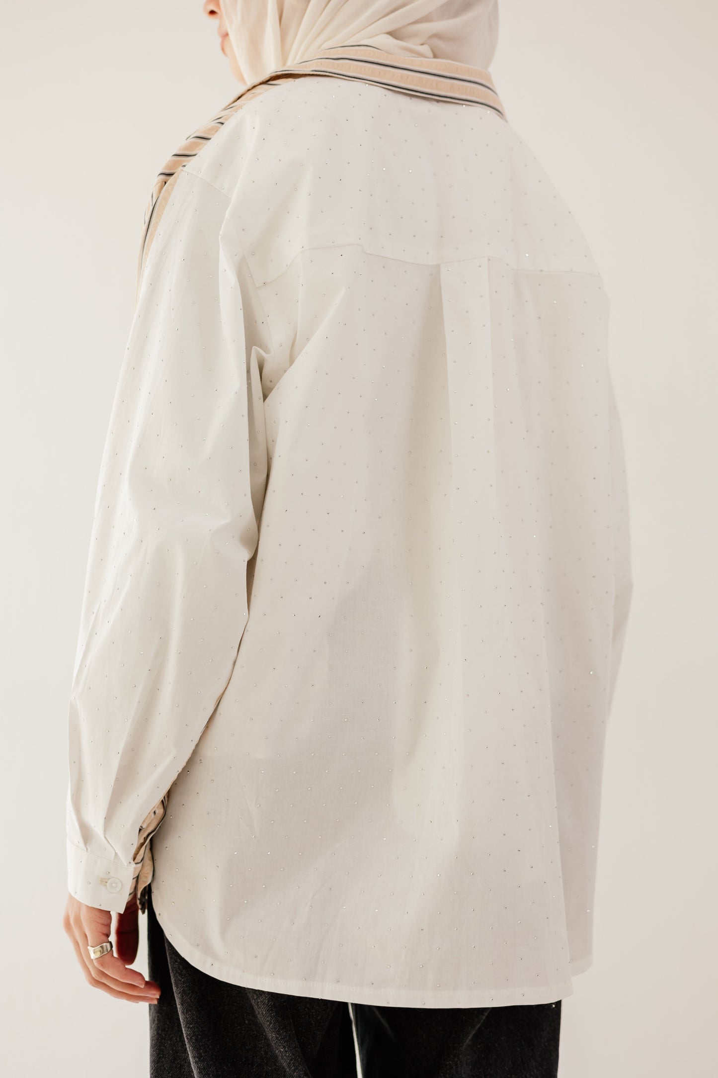 Stripe & Stud Shirt in Beige