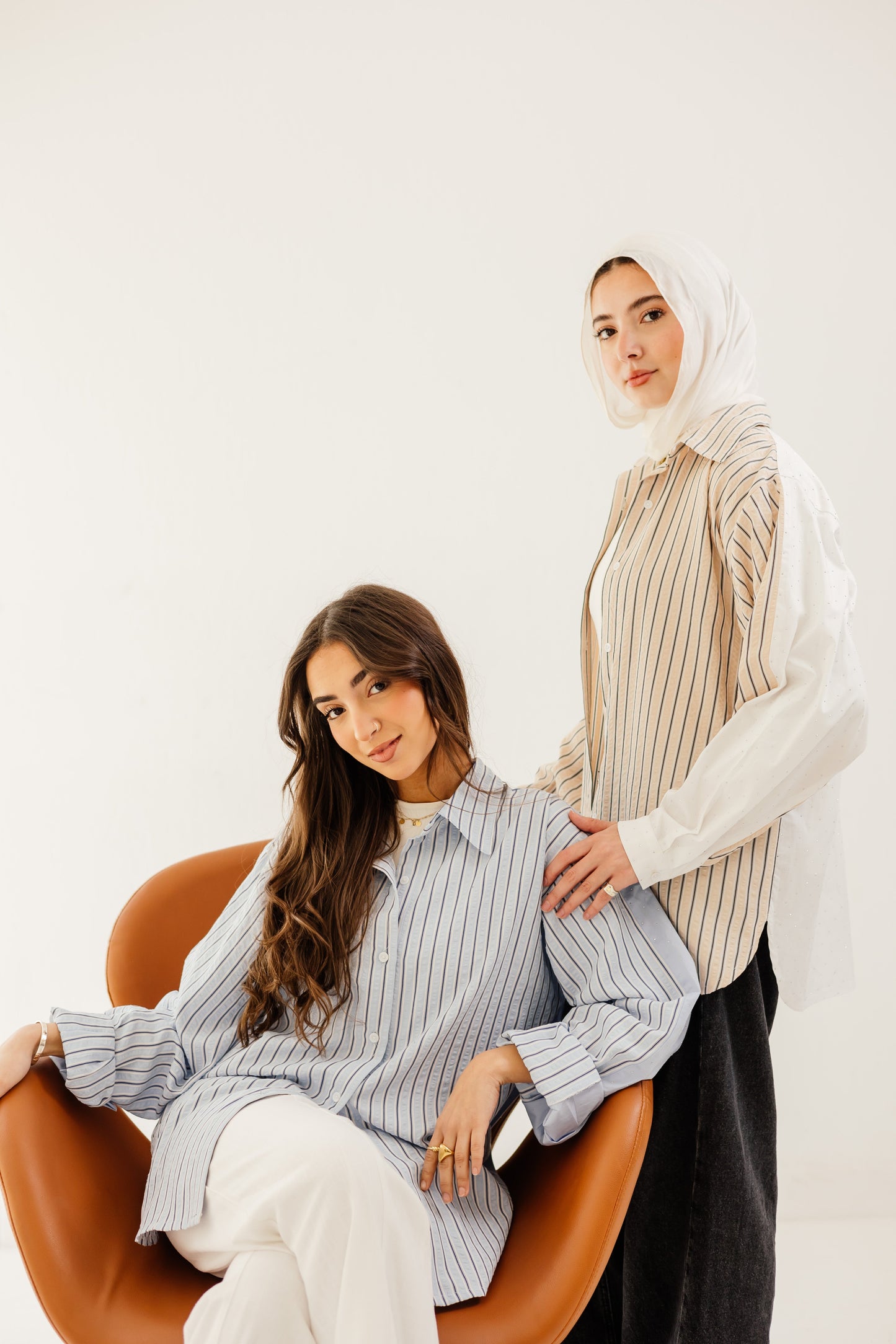Stripe & Stud Shirt in Beige