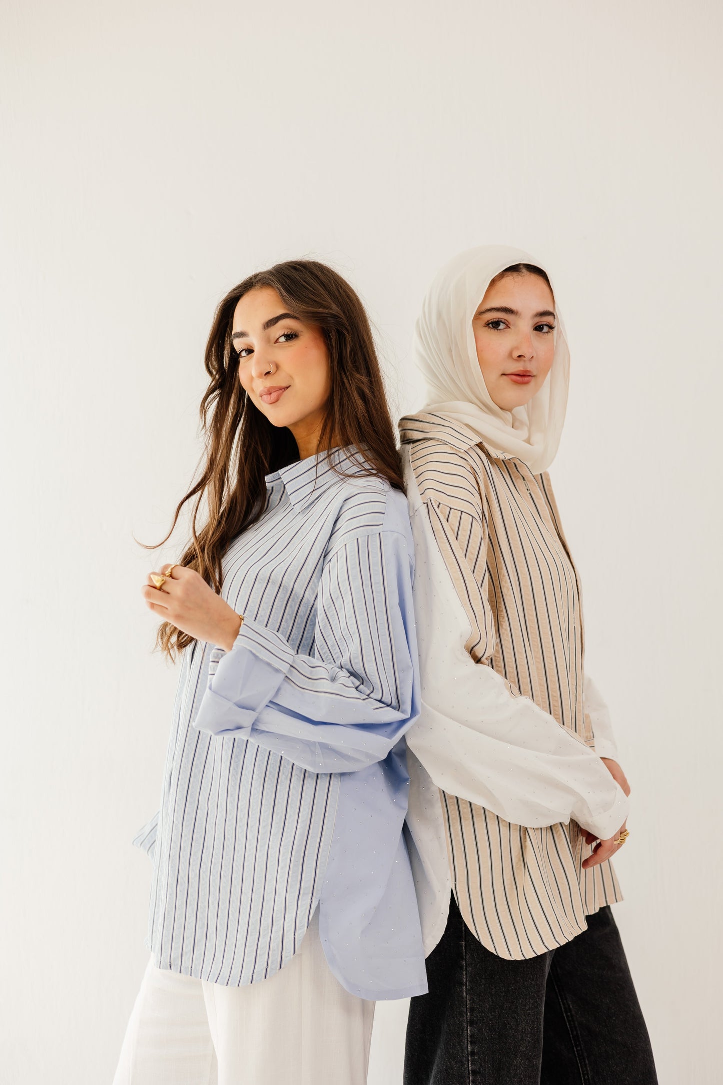 Stripe & Stud Shirt in Beige