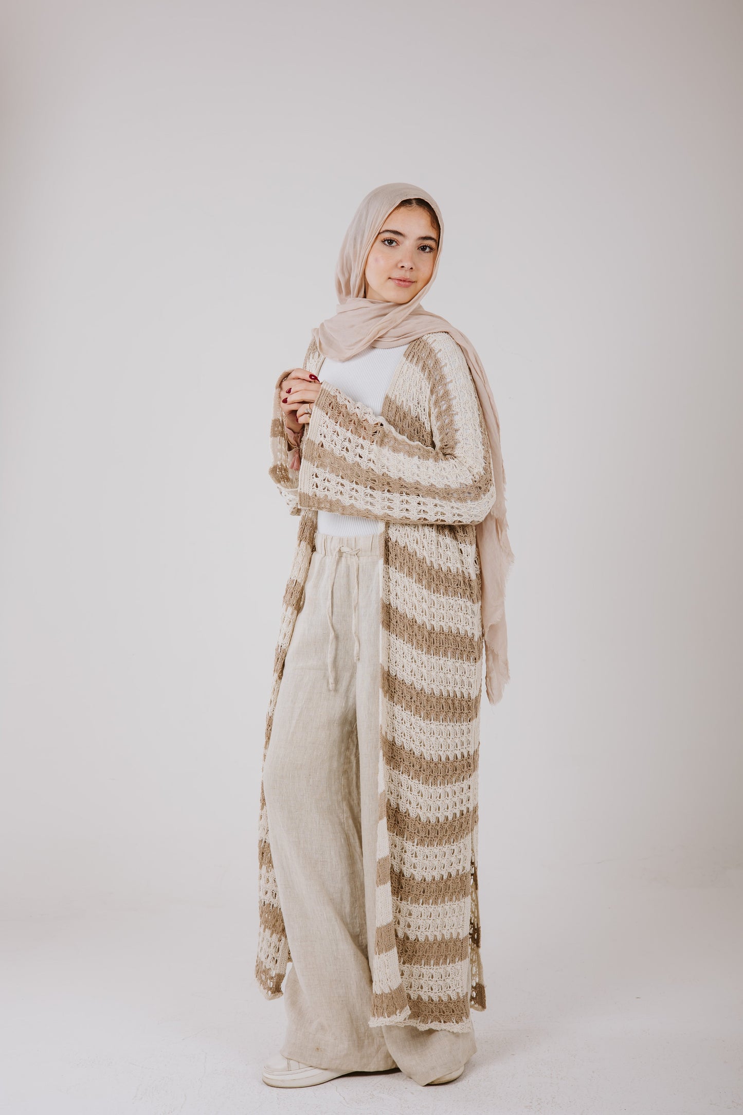 Horizon Striped Cardigan in Beige