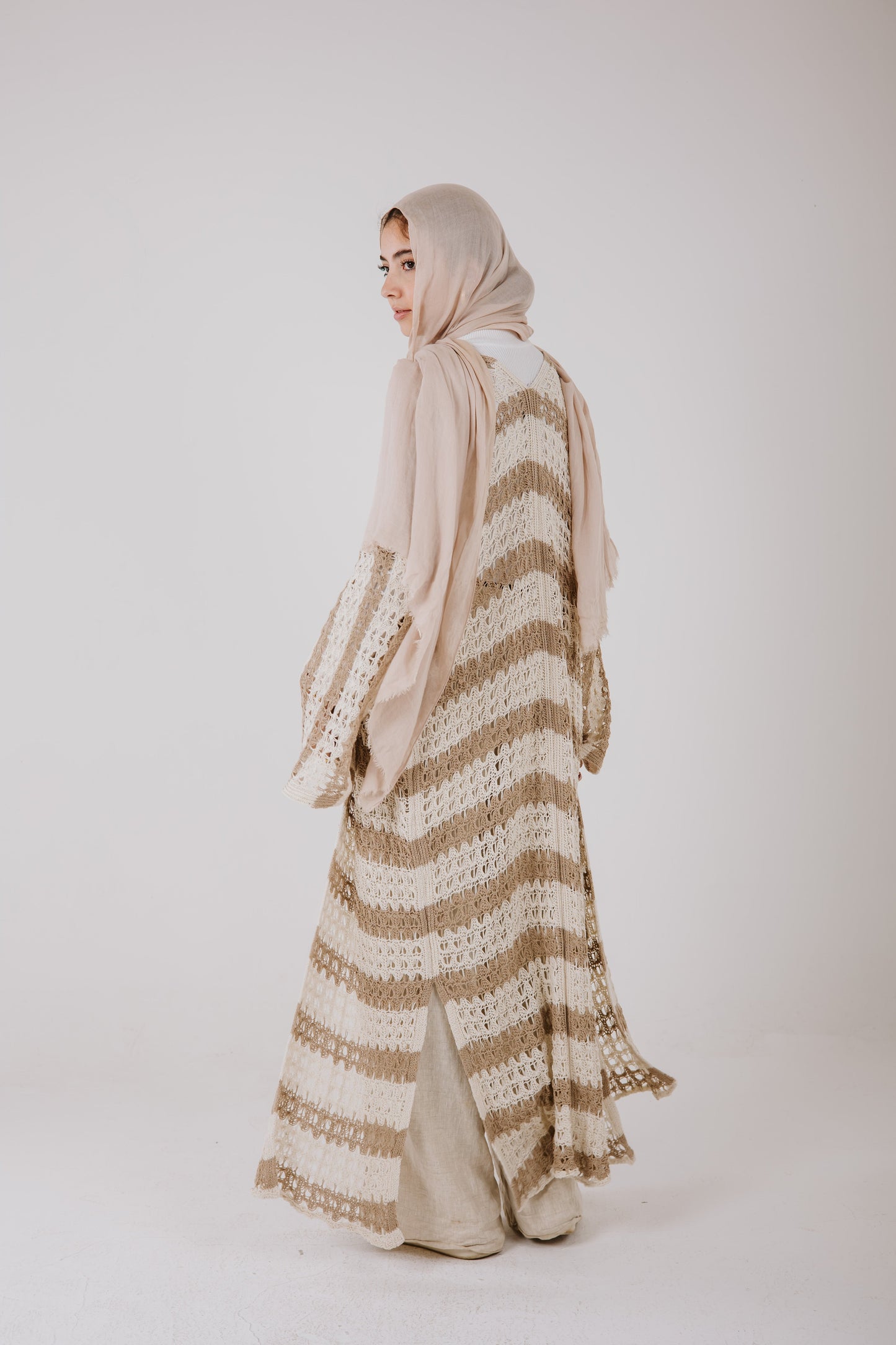 Horizon Striped Cardigan in Beige
