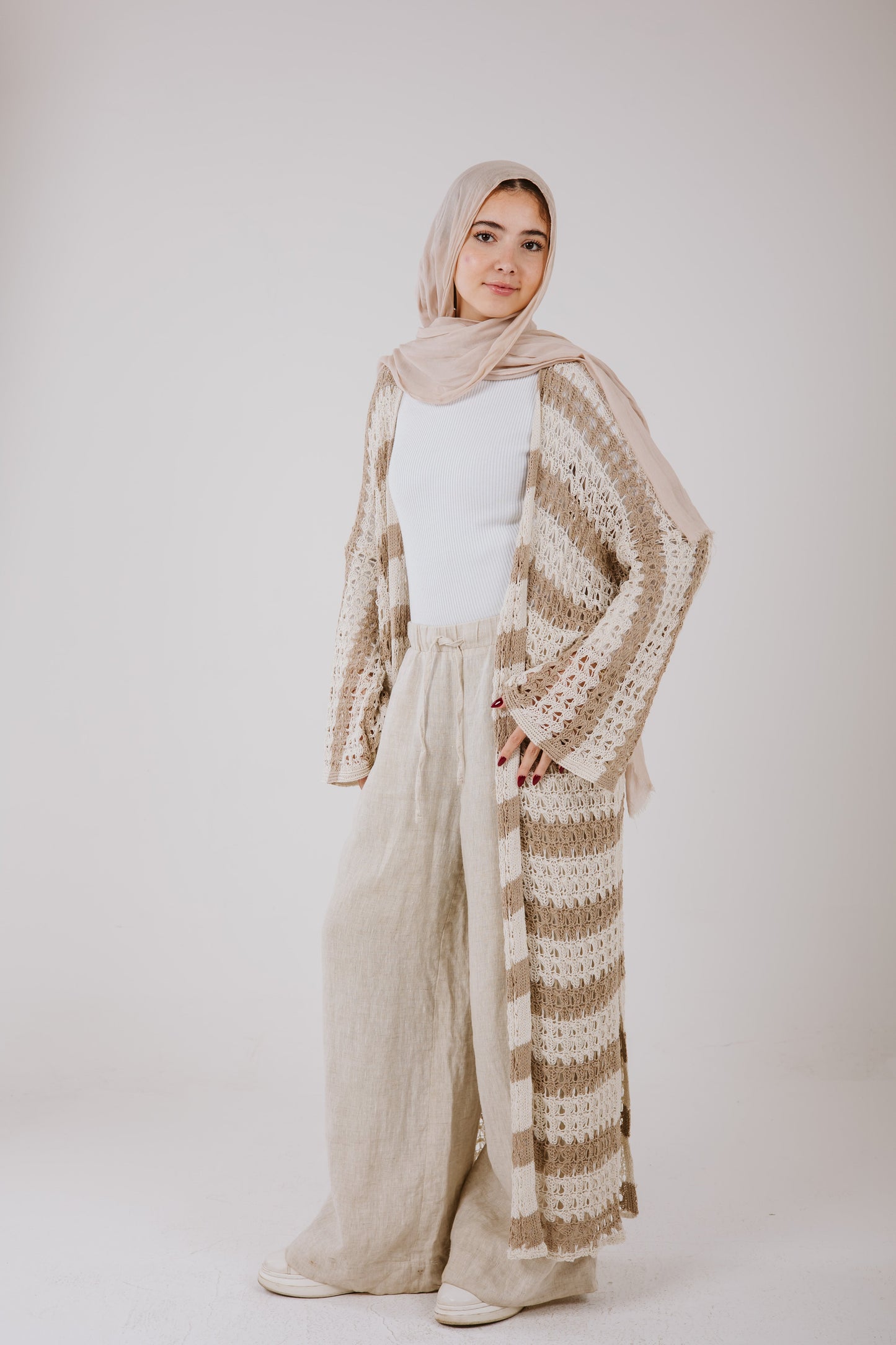 Horizon Striped Cardigan in Beige