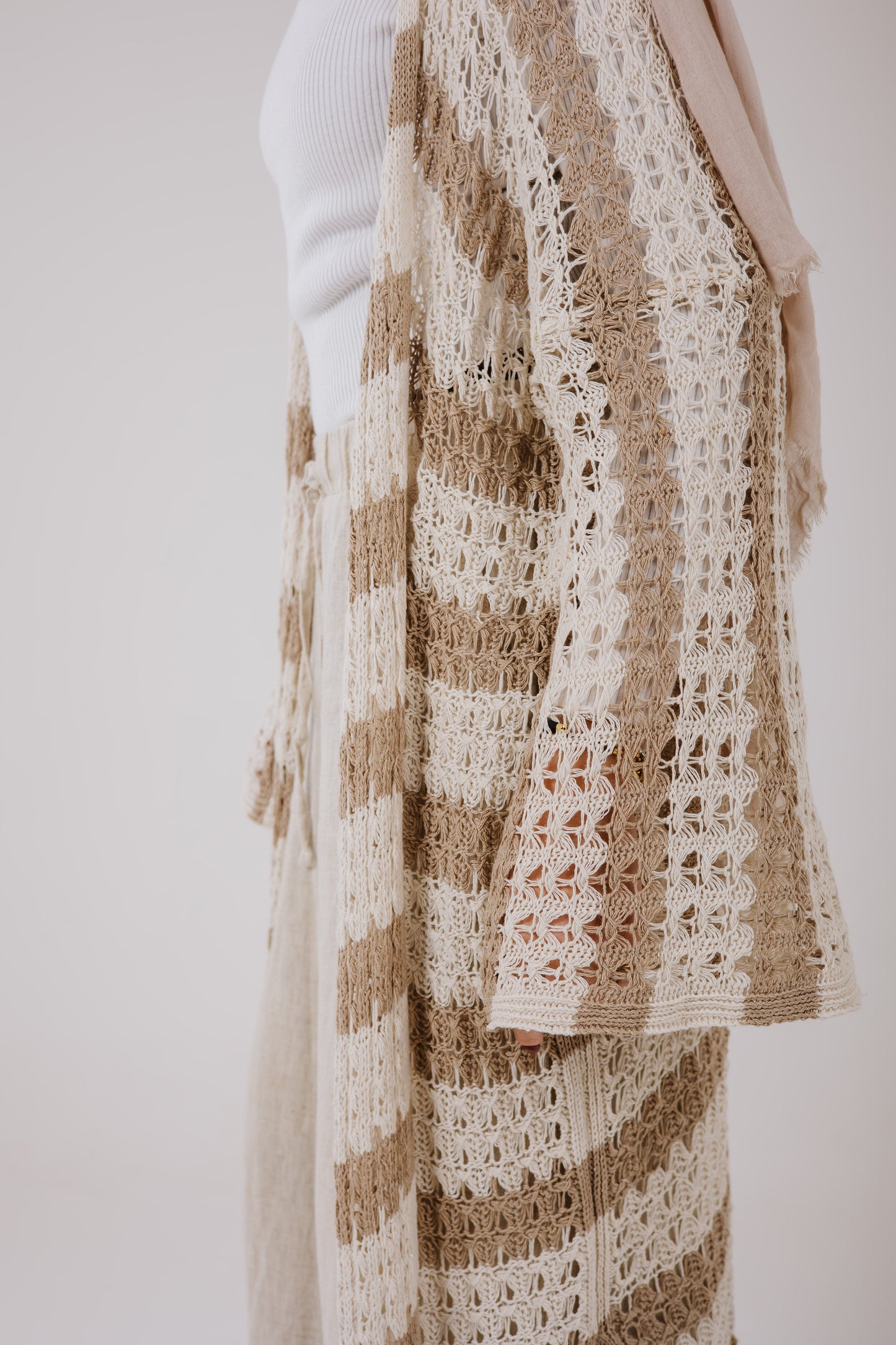 Horizon Striped Cardigan in Beige