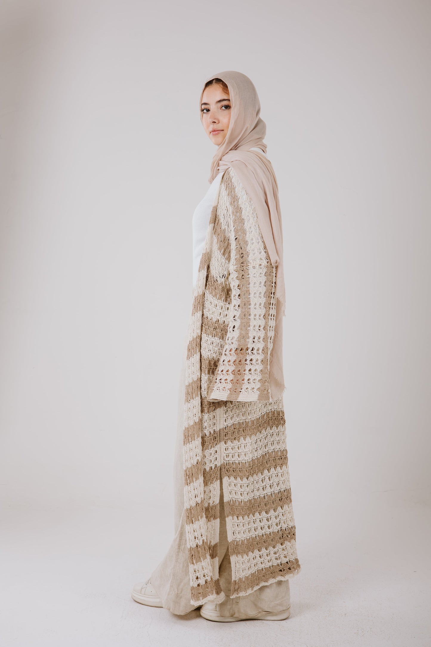 Horizon Striped Cardigan in Beige
