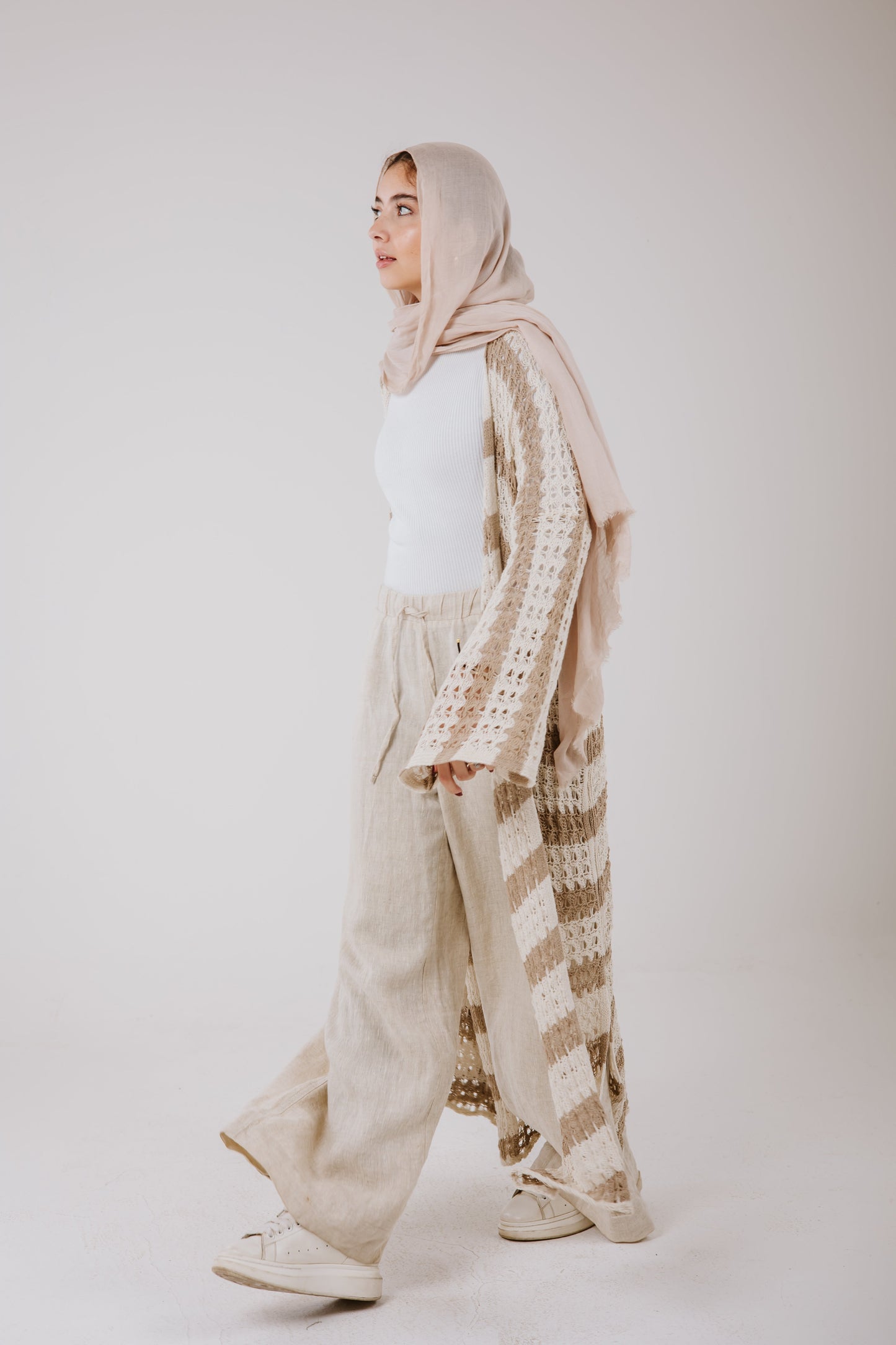 Horizon Striped Cardigan in Beige