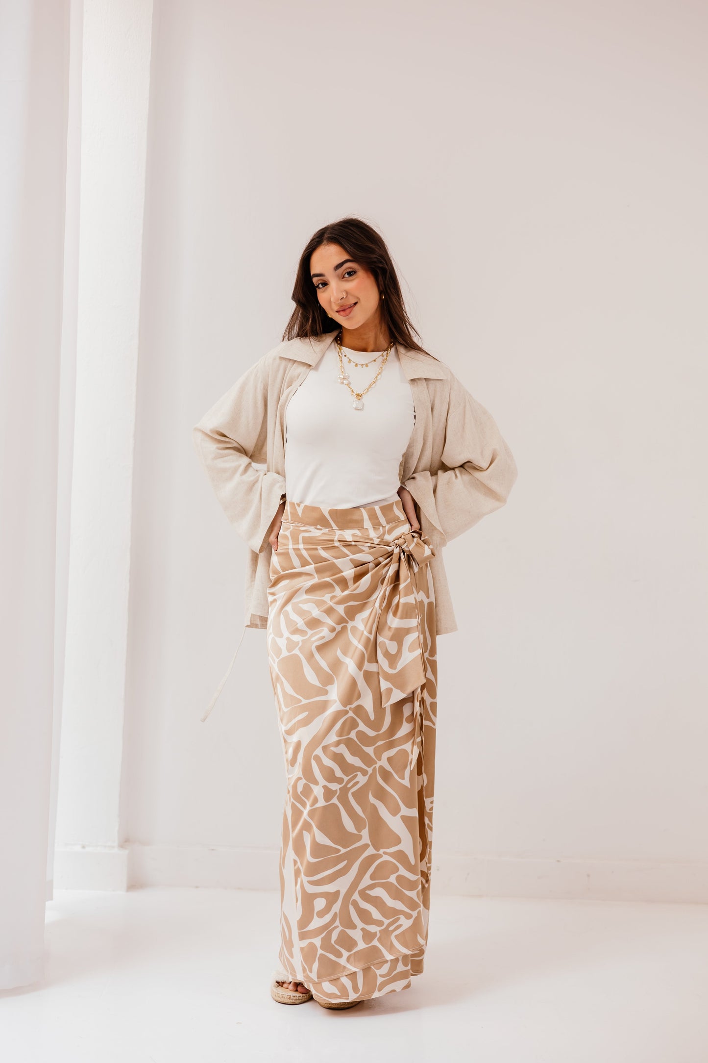 Fiora Silk Skirt in Champagne