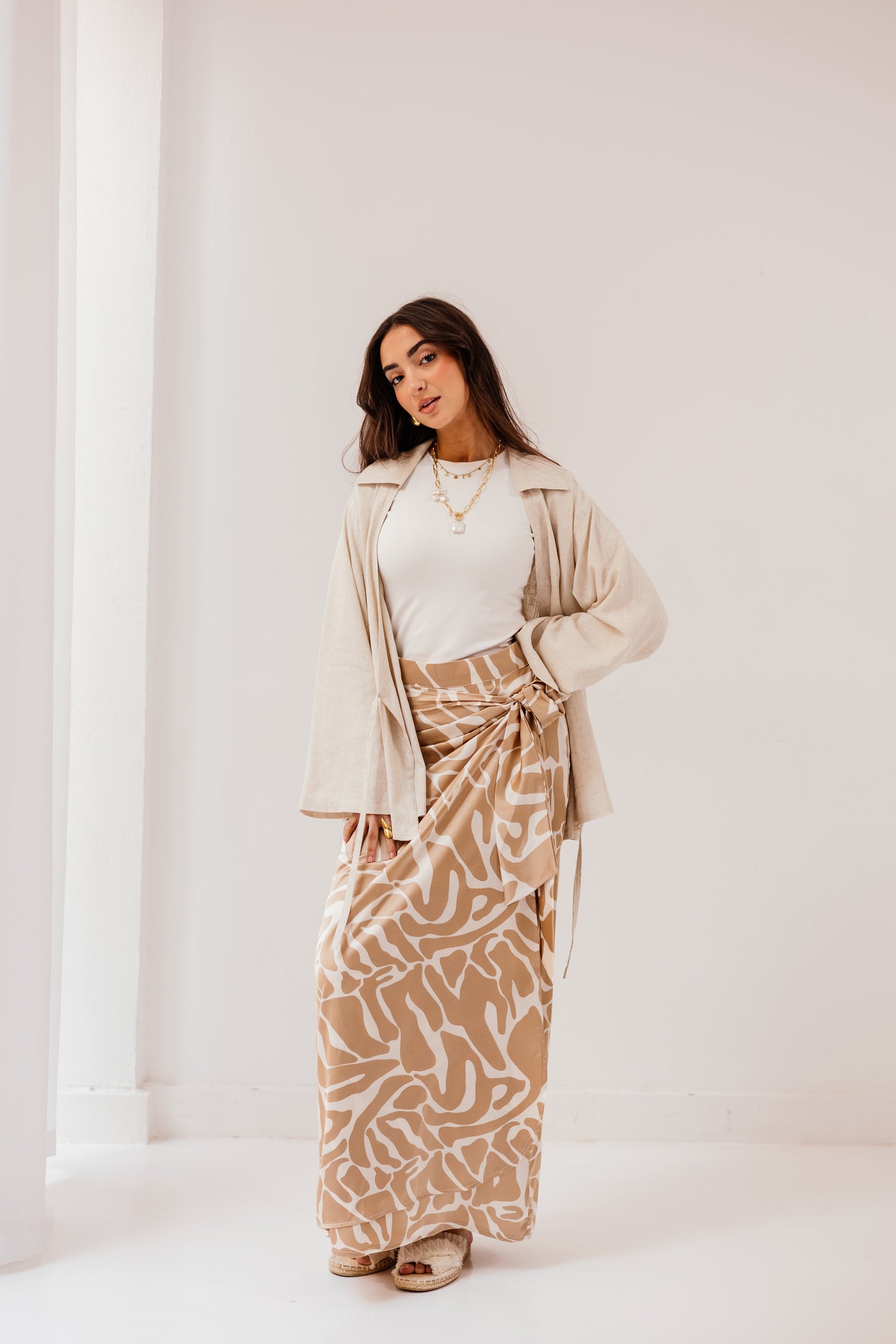 Fiora Silk Skirt in Champagne