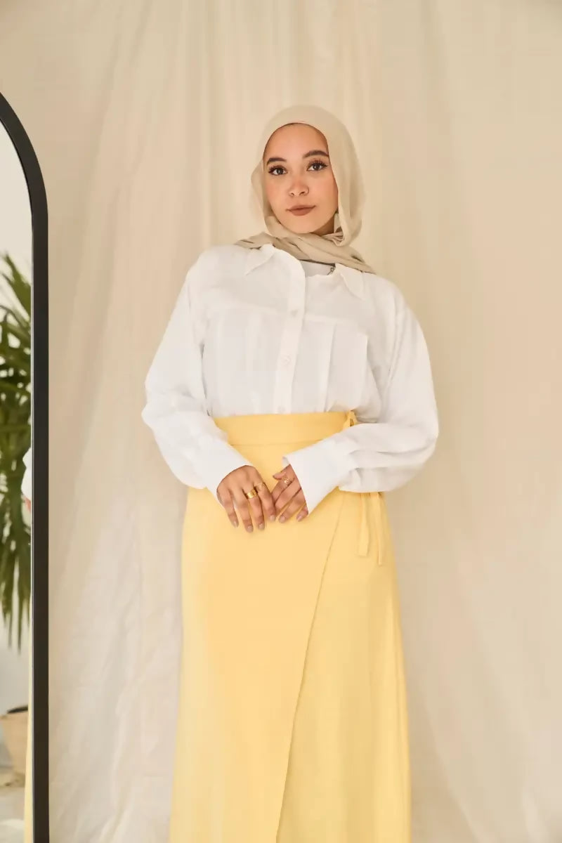 Powder Yellow Seashell Wrap Skirt